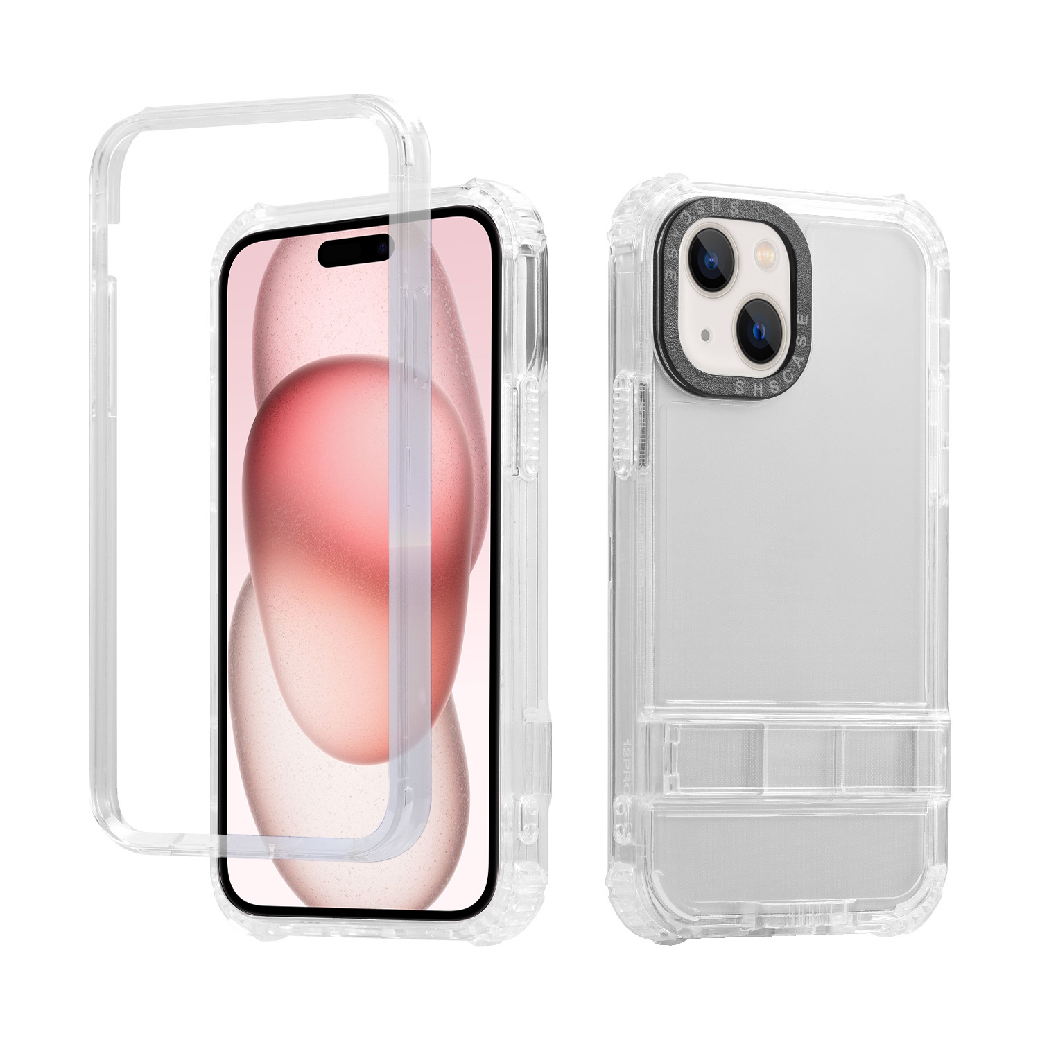 For iPhone 15 2 in 1 360 Invisible Holder Phone Case(White) For iPhone 15 2 in 1 360 Invisible Holder Phone Case(White)