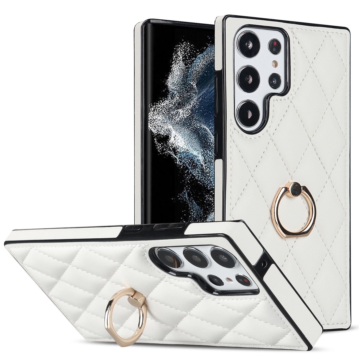 For Samsung Galaxy S23 Ultra 5G Rhombic PU Leather Phone Case with Ring Holder(White) For Samsung Galaxy S23 Ultra 5G Rhombic PU Leather Phone Case with Ring Holder(White)
