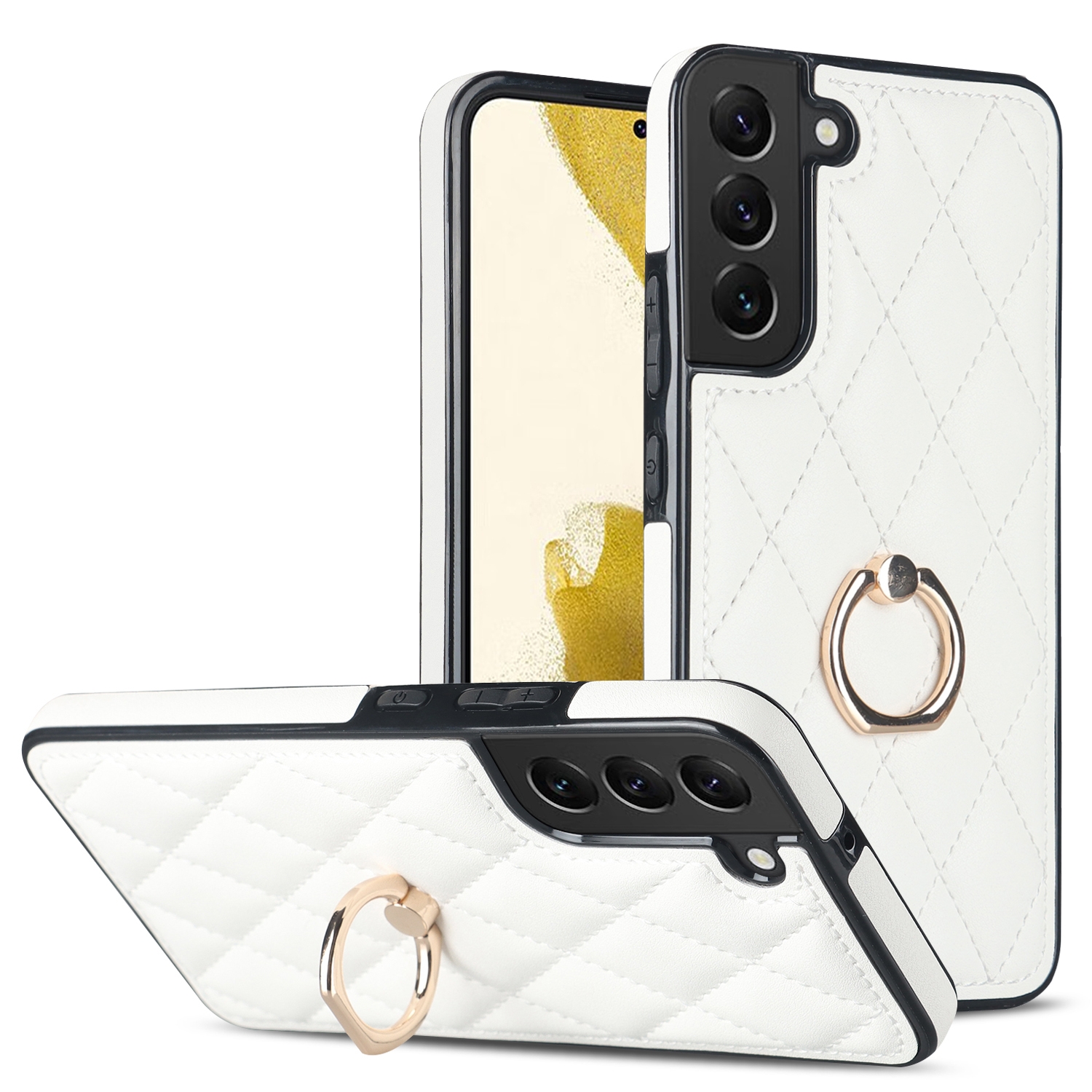 For Samsung Galaxy S22 5G Rhombic PU Leather Phone Case with Ring Holder(White) For Samsung Galaxy S22 5G Rhombic PU Leather Phone Case with Ring Holder(White)