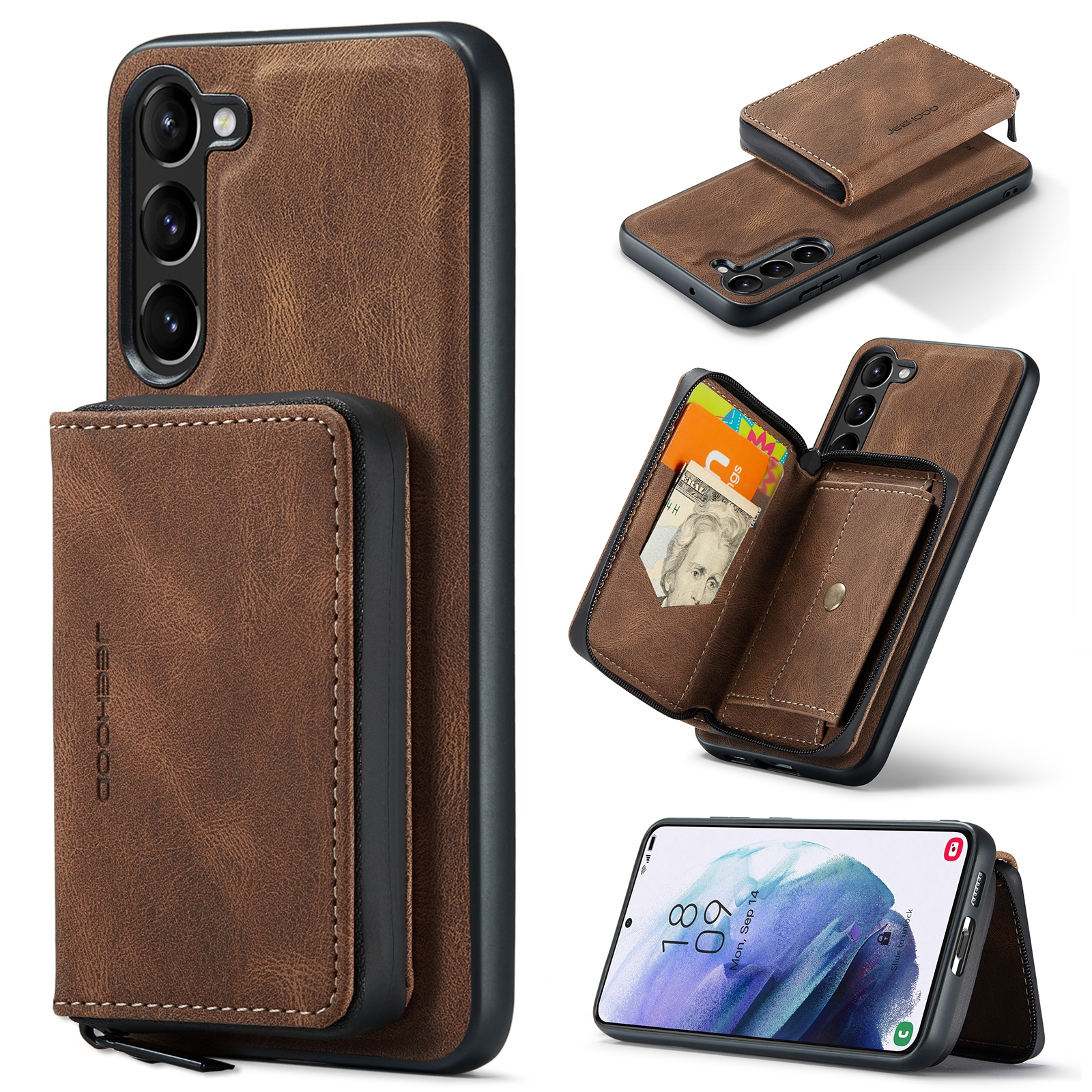 For Samsung Galaxy S24 5G JEEHOOD Magnetic Zipper Horizontal Flip Leather Phone Case(Brown) For Samsung Galaxy S24 5G JEEHOOD Magnetic Zipper Horizontal Flip Leather Phone Case(Brown)