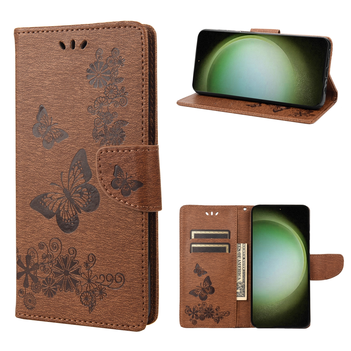 For Samsung Galaxy S23 Ultra 5G Butterfly Embossed Horizontal Flip Leather Phone Case(Brown)
