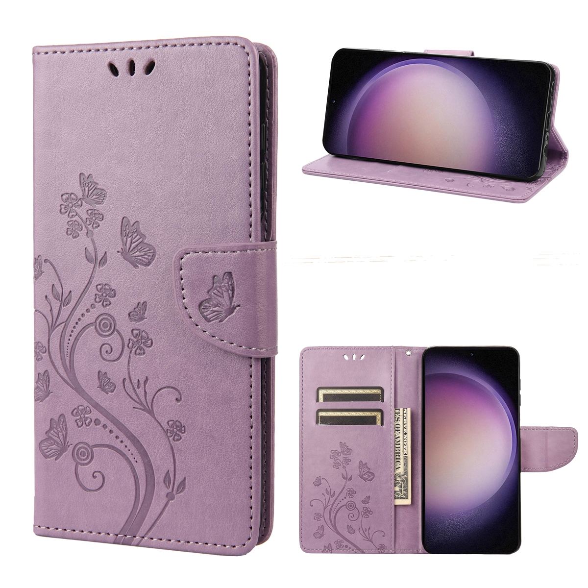 For Samsung Galaxy S23+ 5G Butterfly Flower Pattern Flip Leather Phone Case(Light Purple) For Samsung Galaxy S23+ 5G Butterfly Flower Pattern Flip Leather Phone Case(Light Purple)