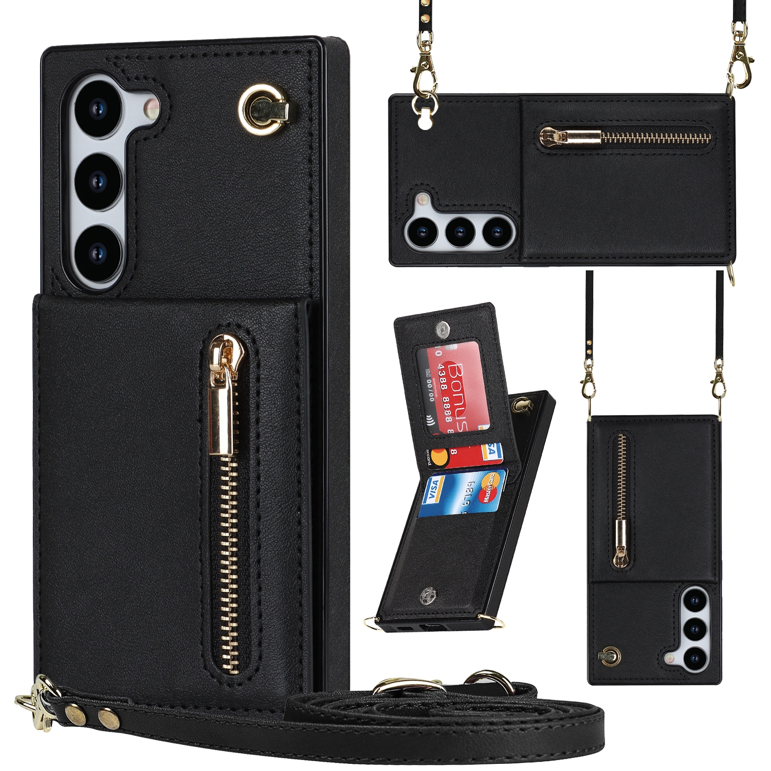 For Samsung Galaxy S23+ 5G Cross-body Zipper Square TPU+PU Back Cover Case(Black) For Samsung Galaxy S23+ 5G Cross-body Zipper Square TPU+PU Back Cover Case(Black)