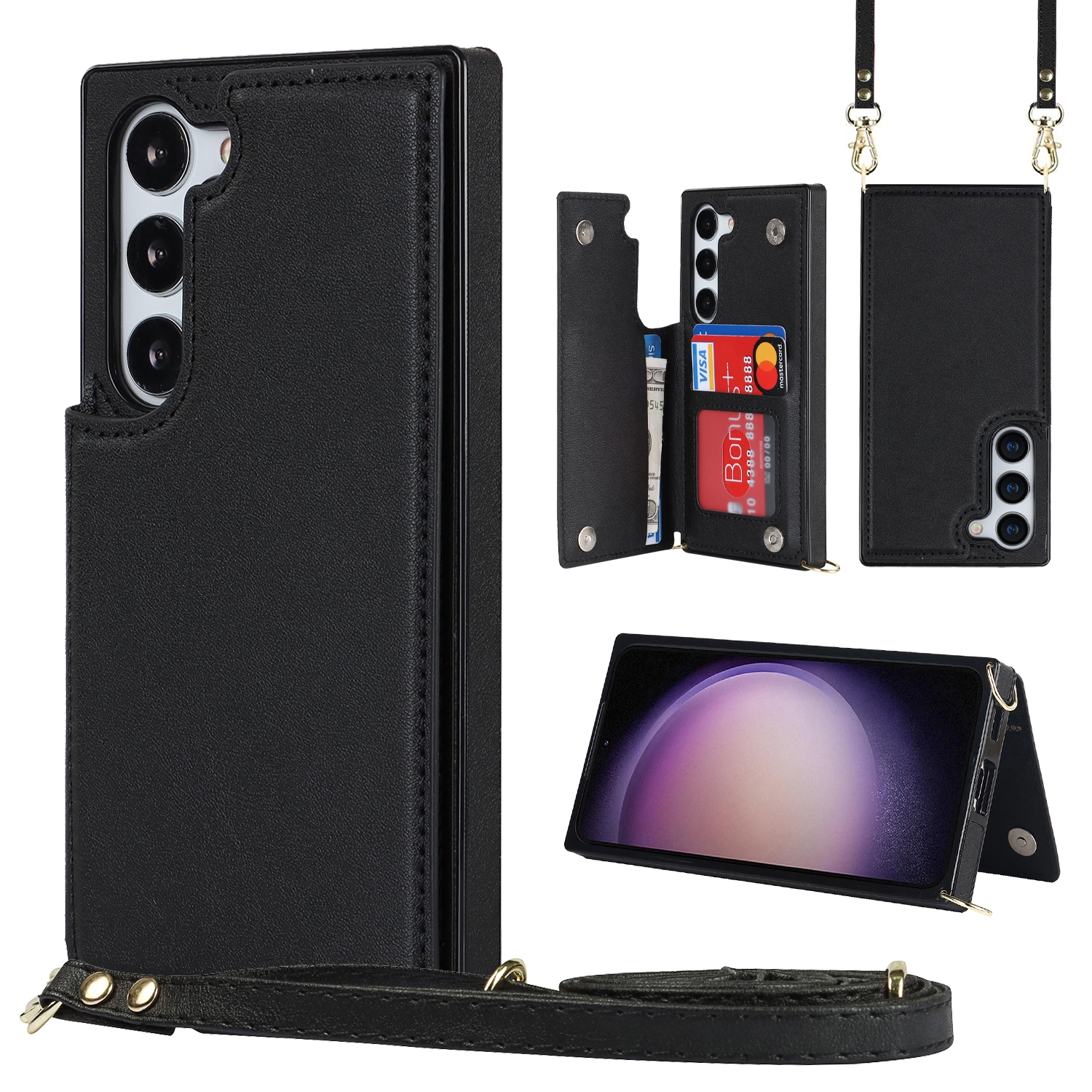 For Samsung Galaxy S23+ 5G Cross-body Square Double Buckle Flip Card Bag TPU+PU Case(Black) For Samsung Galaxy S23+ 5G Cross-body Square Double Buckle Flip Card Bag TPU+PU Case(Black)