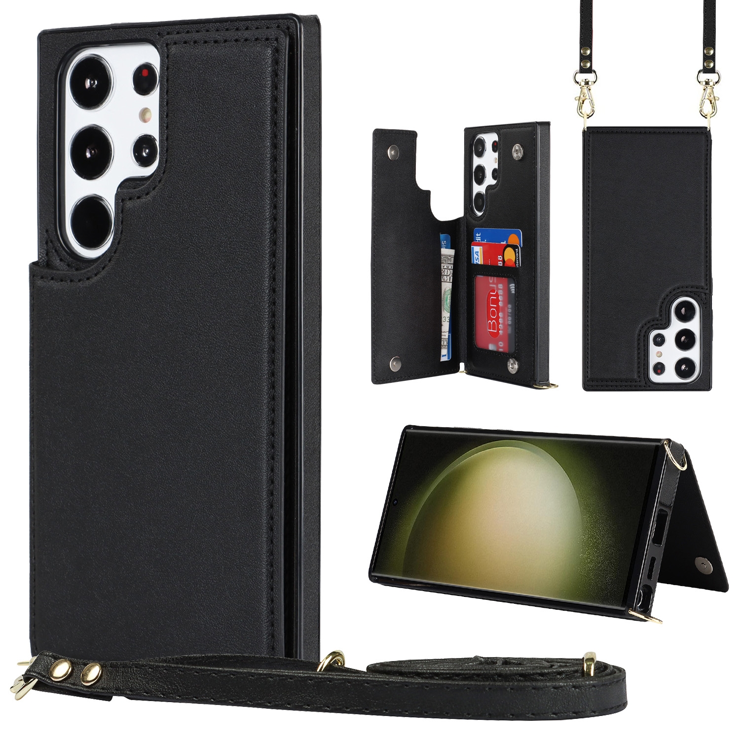For Samsung Galaxy S23 Ultra 5G Cross-body Square Double Buckle Flip Card Bag TPU+PU Case(Black) For Samsung Galaxy S23 Ultra 5G Cross-body Square Double Buckle Flip Card Bag TPU+PU Case(Black)