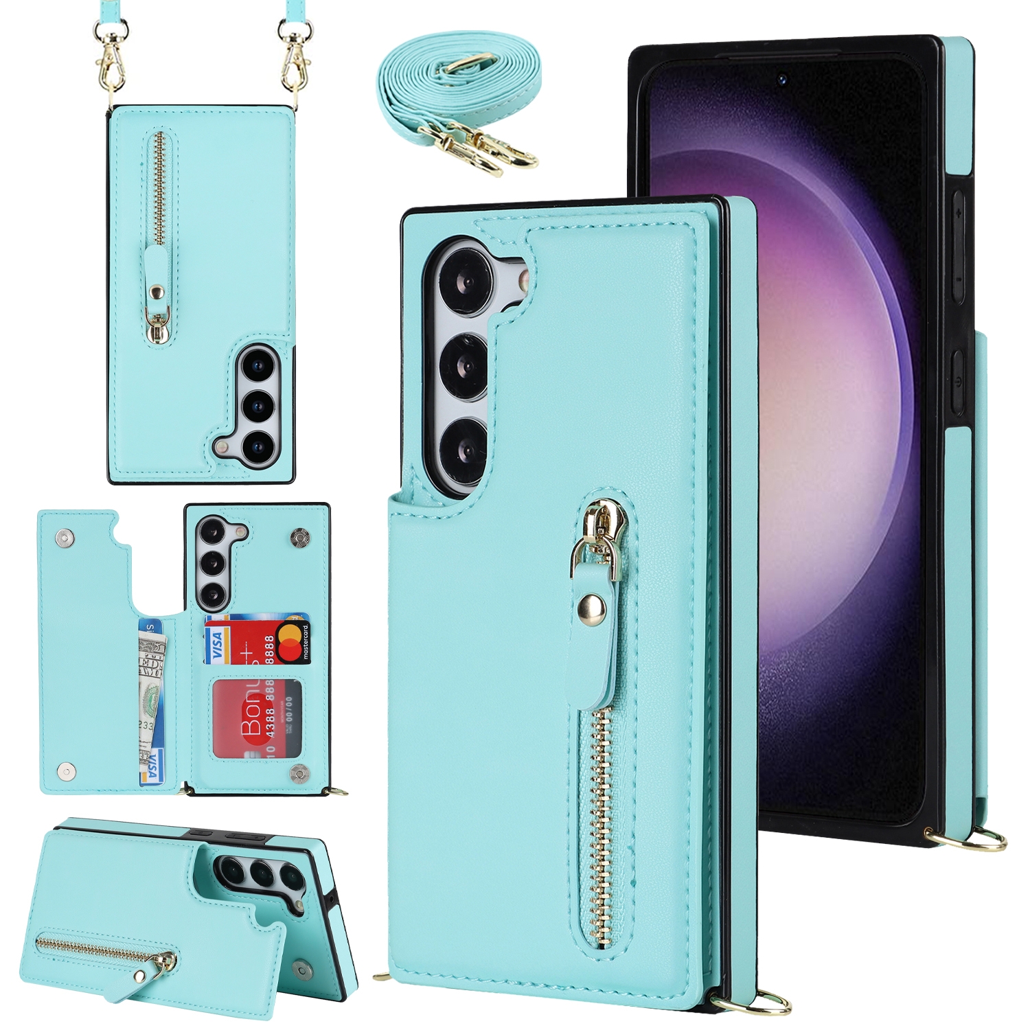 For Samsung Galaxy S23+ 5G Cross-body Zipper Square Phone Case(Green) For Samsung Galaxy S23+ 5G Cross-body Zipper Square Phone Case(Green)