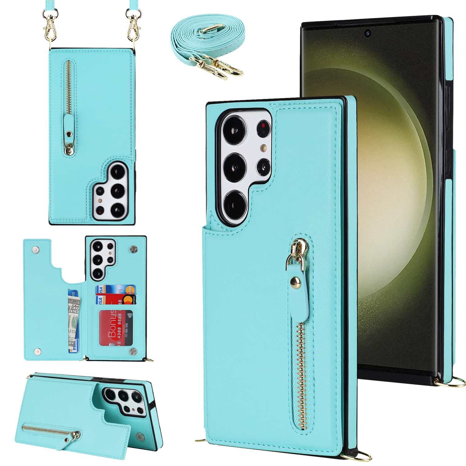 For Samsung Galaxy S23 Ultra 5G Cross-body Zipper Square Phone Case(Green) For Samsung Galaxy S23 Ultra 5G Cross-body Zipper Square Phone Case(Green)