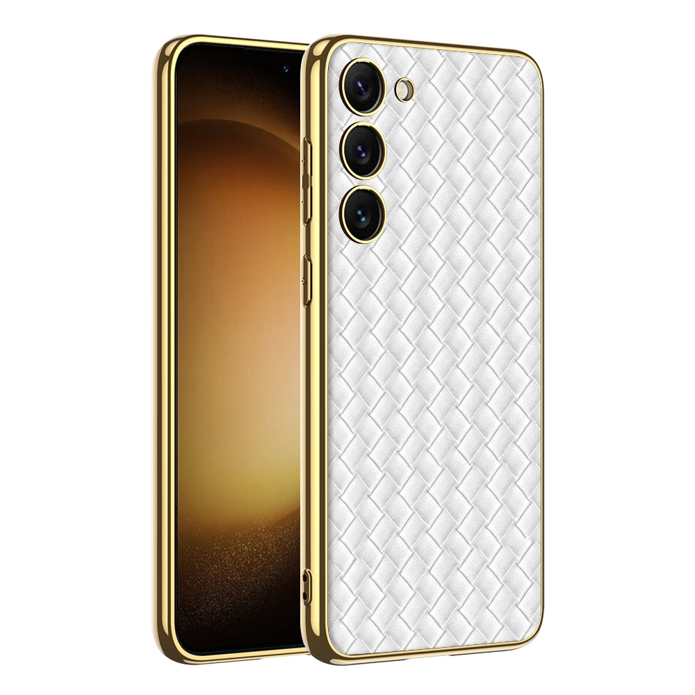 For Samsung Galaxy S23+ 5G GKK Weave Texture Electroplating PU Protective Phone Case(White) For Samsung Galaxy S23+ 5G GKK Weave Texture Electroplating PU Protective Phone Case(White)