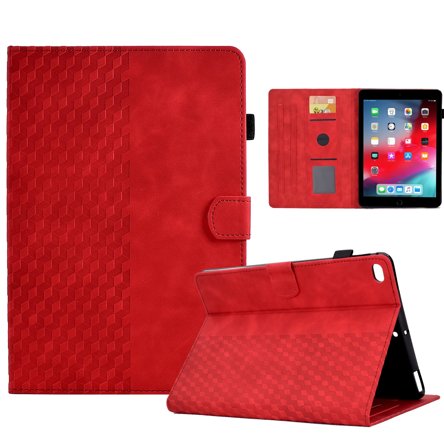 For iPad 9.7 2017 / 2018 / Air / Air 2 Rhombus Embossed Leather Smart Tablet Case(Red)