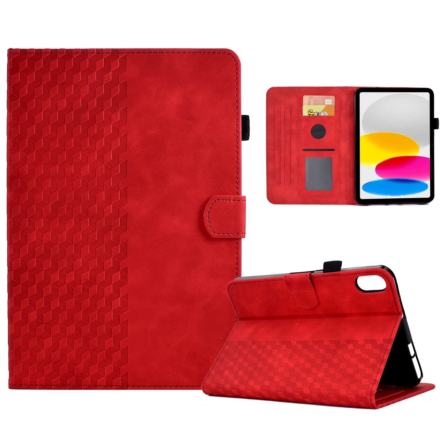 For iPad 10th Gen 10.9 2022 Rhombus Embossed Leather Smart Tablet Case(Red) For iPad 10th Gen 10.9 2022 Rhombus Embossed Leather Smart Tablet Case(Red)