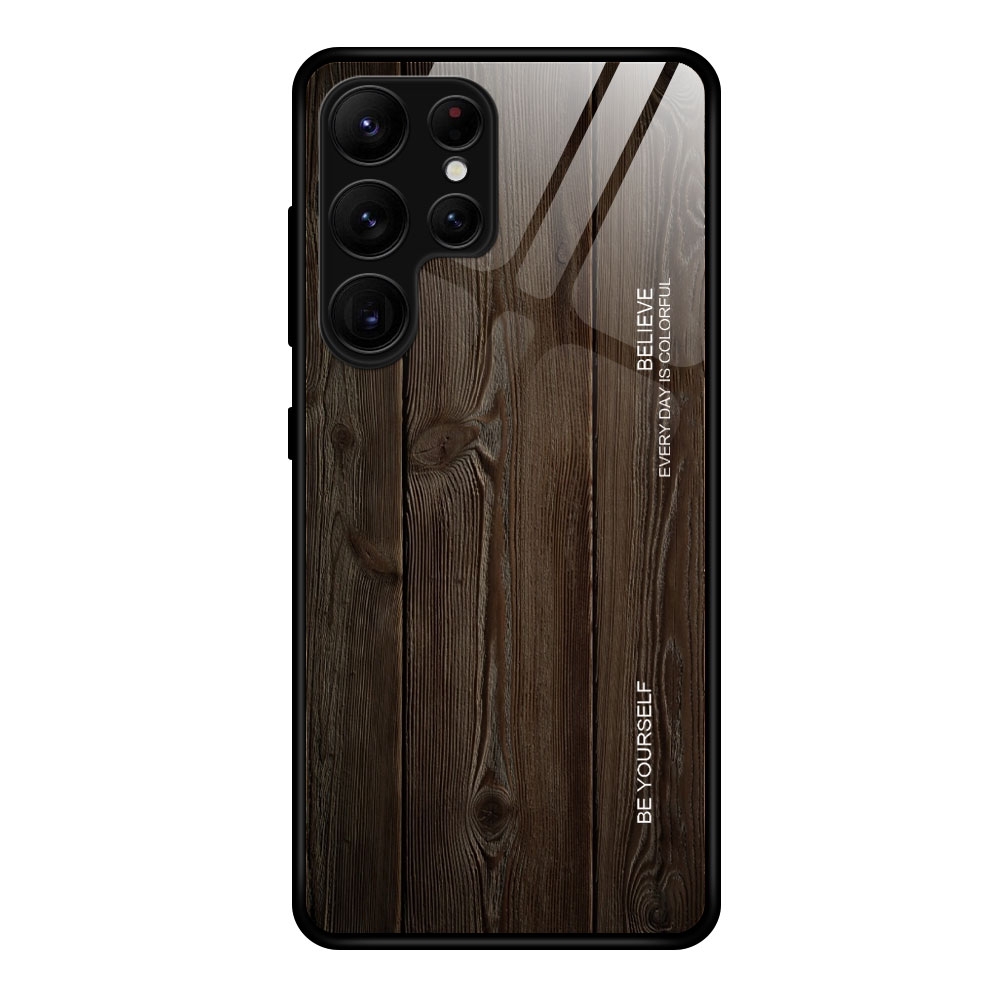 For Samsung Galaxy S23 Ultra 5G Wood Grain Glass Phone Case(Black) For Samsung Galaxy S23 Ultra 5G Wood Grain Glass Phone Case(Black)