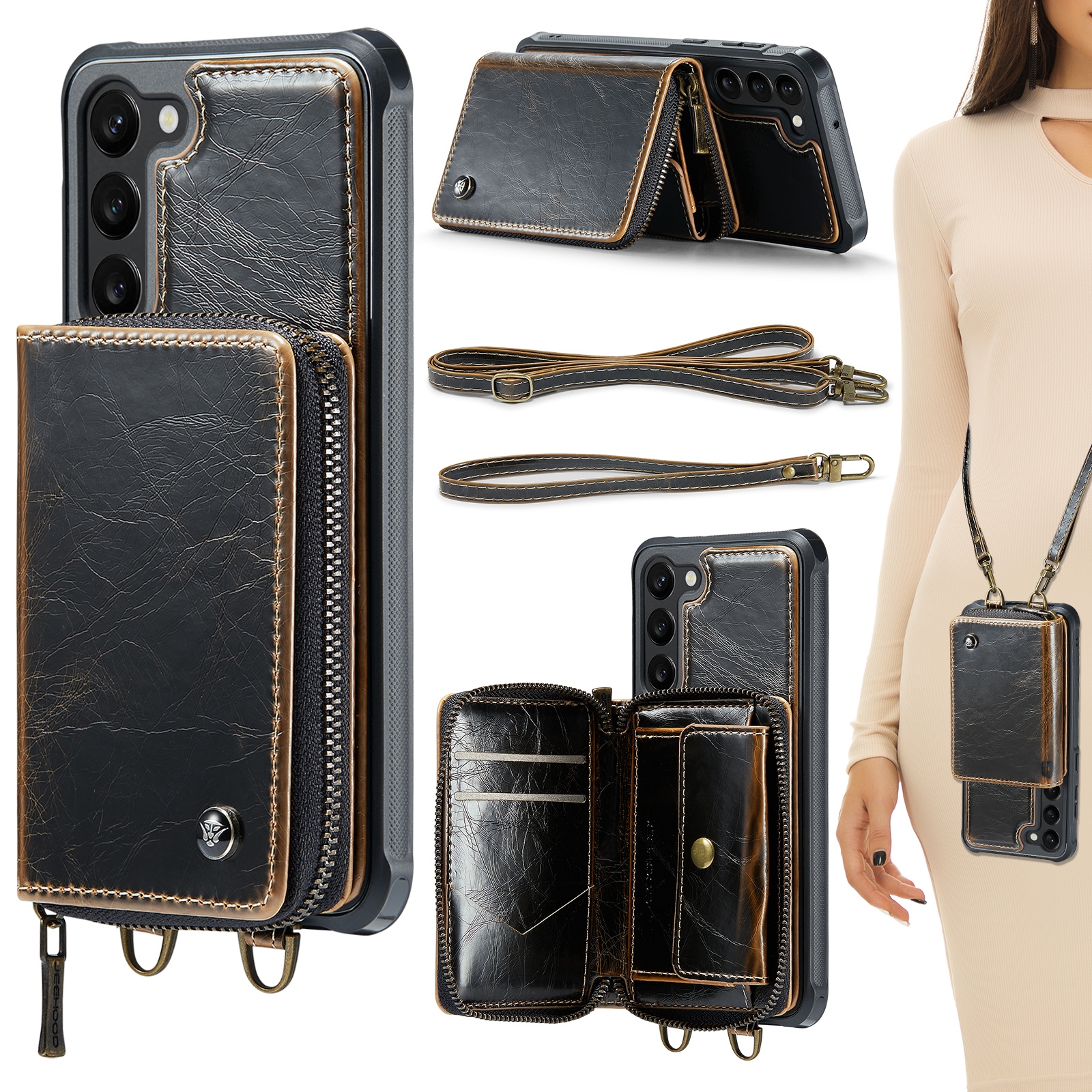 For Samsung Galaxy S23+ 5G JEEHOOD C22 Series Zipper Wallet Leather Phone Case with Dual Lanyard(Coffee) For Samsung Galaxy S23+ 5G JEEHOOD C22 Series Zipper Wallet Leather Phone Case with Dual Lanyard(Coffee)