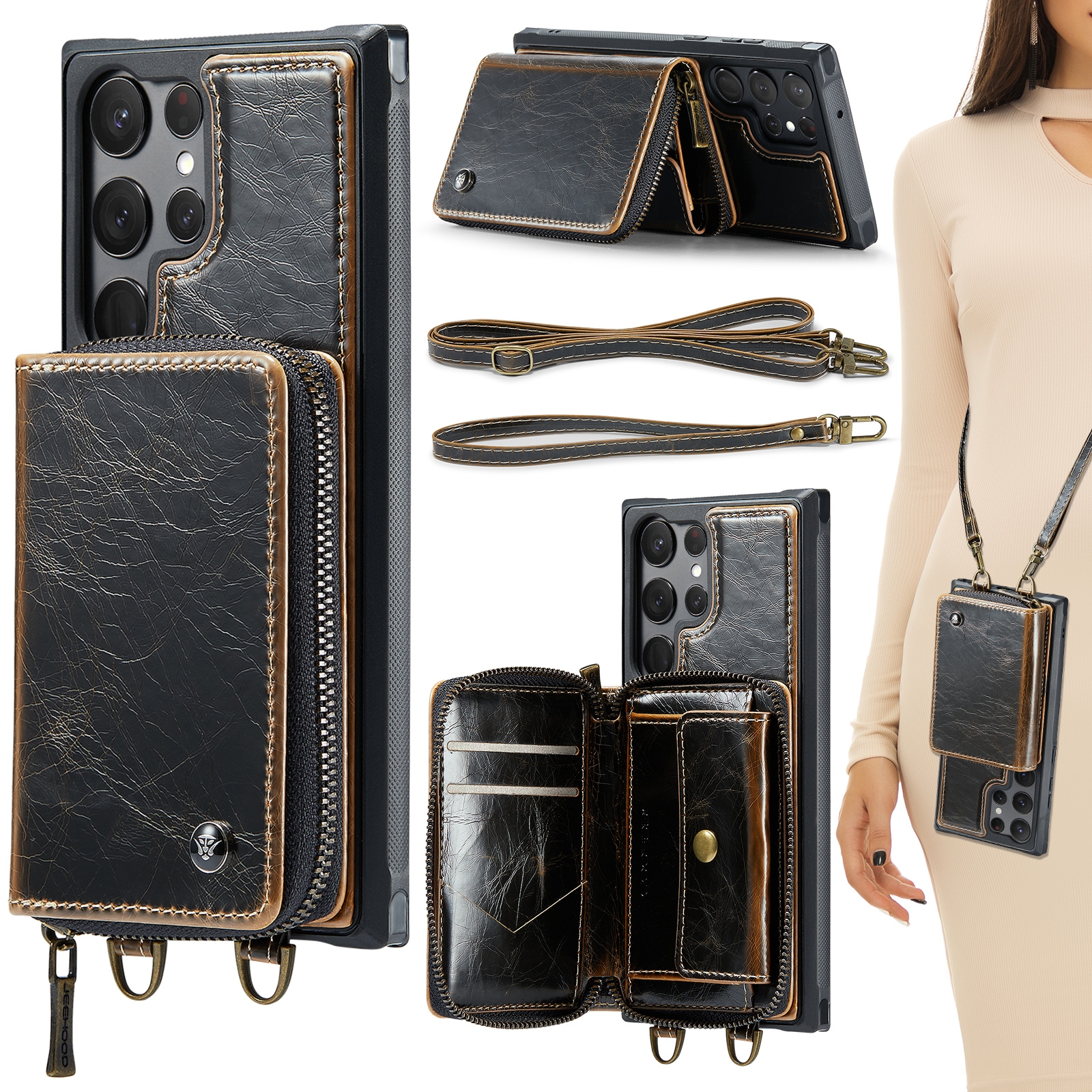 For Samsung Galaxy S23 Ultra 5G JEEHOOD C22 Series Zipper Wallet Leather Phone Case with Dual Lanyard(Coffee) For Samsung Galaxy S23 Ultra 5G JEEHOOD C22 Series Zipper Wallet Leather Phone Case with Dual Lanyard(Coffee)
