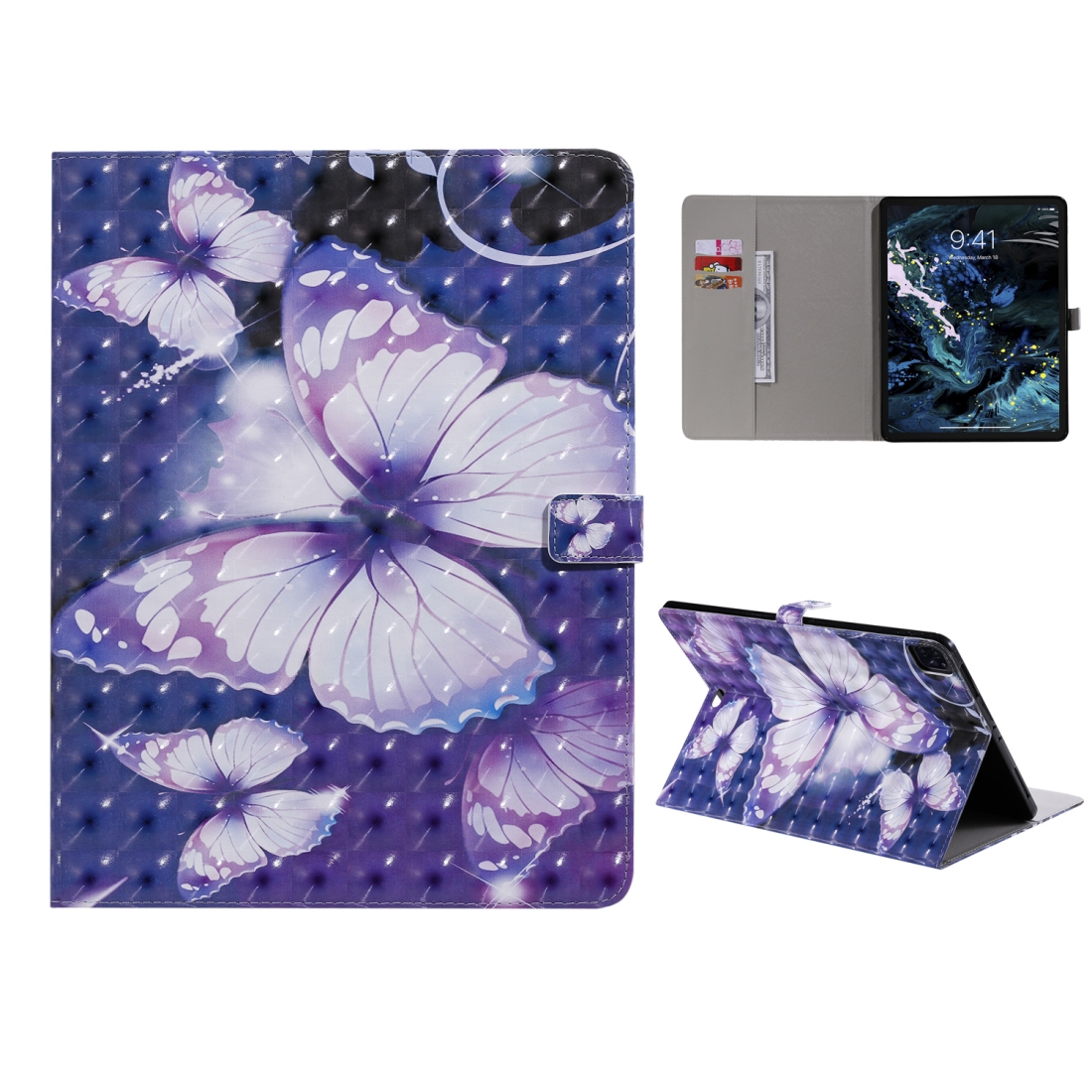 For iPad Pro 12.9 (2020) 3D Colored Drawing Horizontal Flip Leather Tablet Case with Holder & Card Slot & Wallet(Purple Butterfly) For iPad Pro 12.9 (2020) 3D Colored Drawing Horizontal Flip Leather Tablet Case with Holder & Card Slot & Wallet(Purple Butterfly)