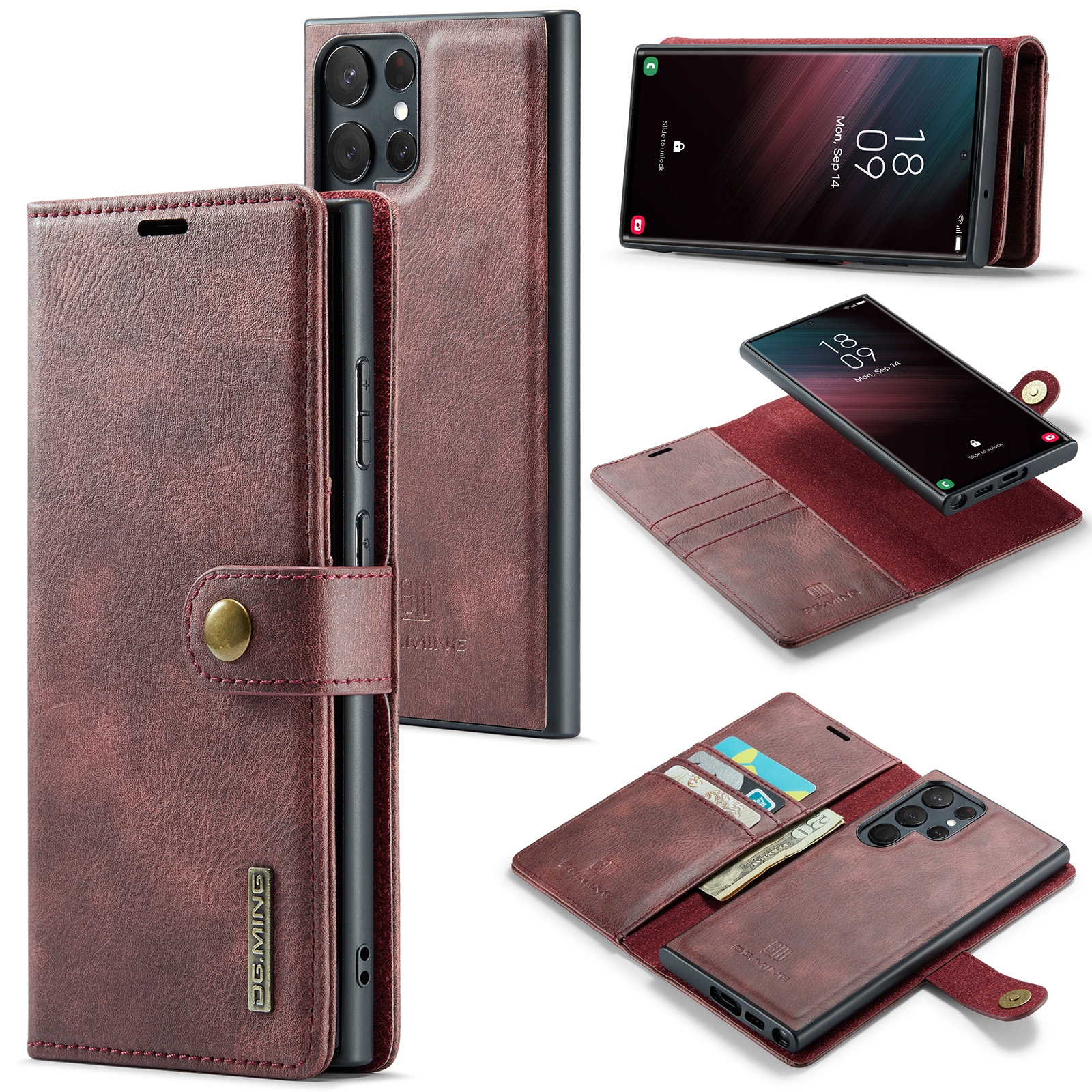 For Samsung Galaxy S23 Ultra 5G DG.MING Crazy Horse Texture Detachable Magnetic Leather Case(Red) For Samsung Galaxy S23 Ultra 5G DG.MING Crazy Horse Texture Detachable Magnetic Leather Case(Red)