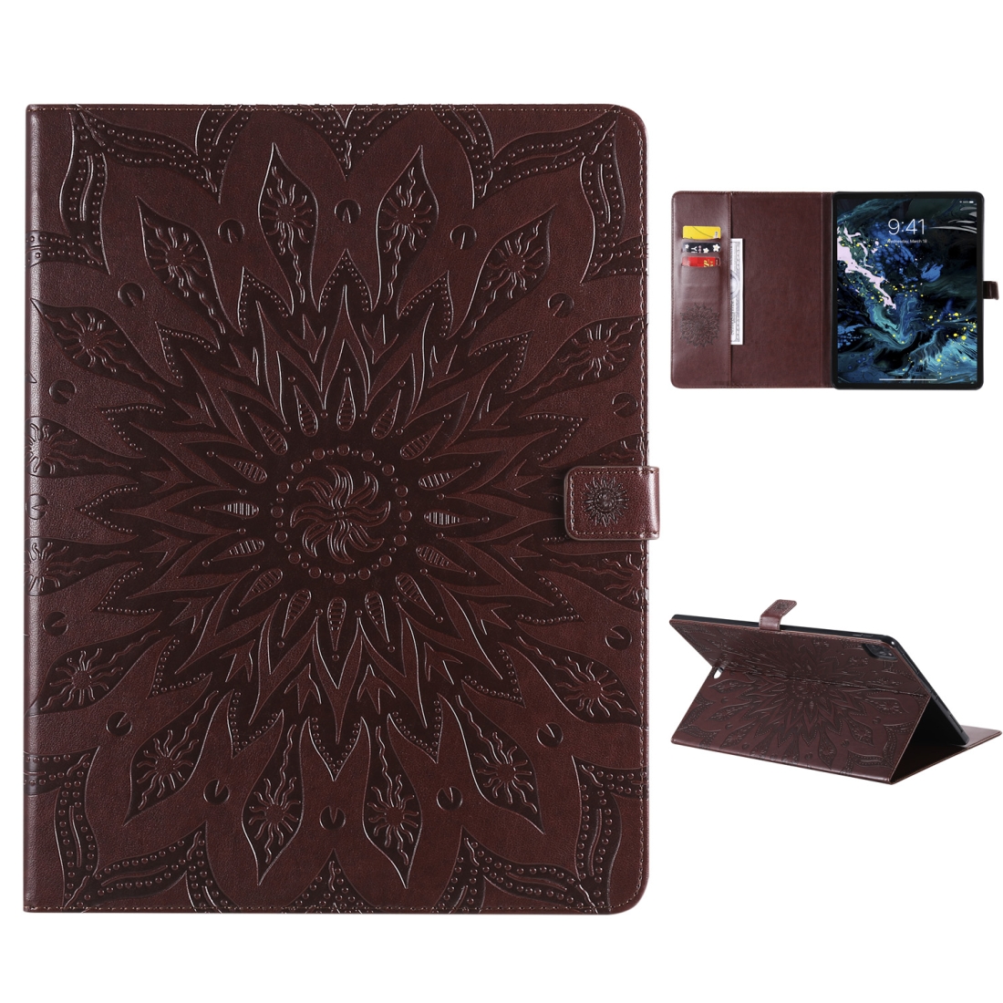 For iPad Pro 11 (2020) Pressed Printing Sunflower Pattern Horizontal Flip PU Leather Tablet Case with Holder & Card Slots & Wallet(Brown) For iPad Pro 11 (2020) Pressed Printing Sunflower Pattern Horizontal Flip PU Leather Tablet Case with Holder & Card Slots & Wallet(Brown)