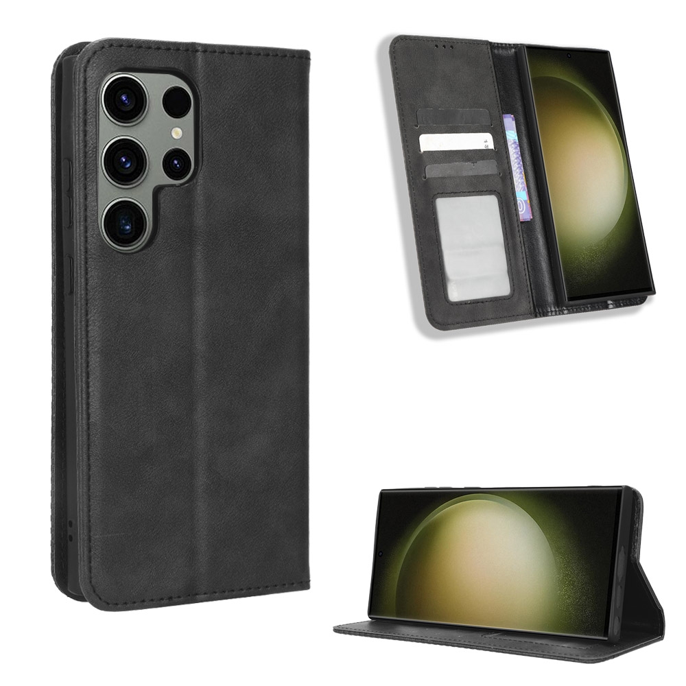 For Samsung Galaxy S23 Ultra 5G Magnetic Buckle Retro Texture Leather Phone Case(Black) For Samsung Galaxy S23 Ultra 5G Magnetic Buckle Retro Texture Leather Phone Case(Black)