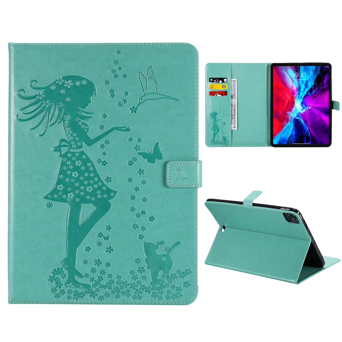 For iPad Pro 11 (2020) Pressed Printing Woman and Cat Pattern Horizontal Flip Leather Tablet Case with Holder & Card Slots & Wallet(Green) For iPad Pro 11 (2020) Pressed Printing Woman and Cat Pattern Horizontal Flip Leather Tablet Case with Holder & Card Slots & Wallet(Green)