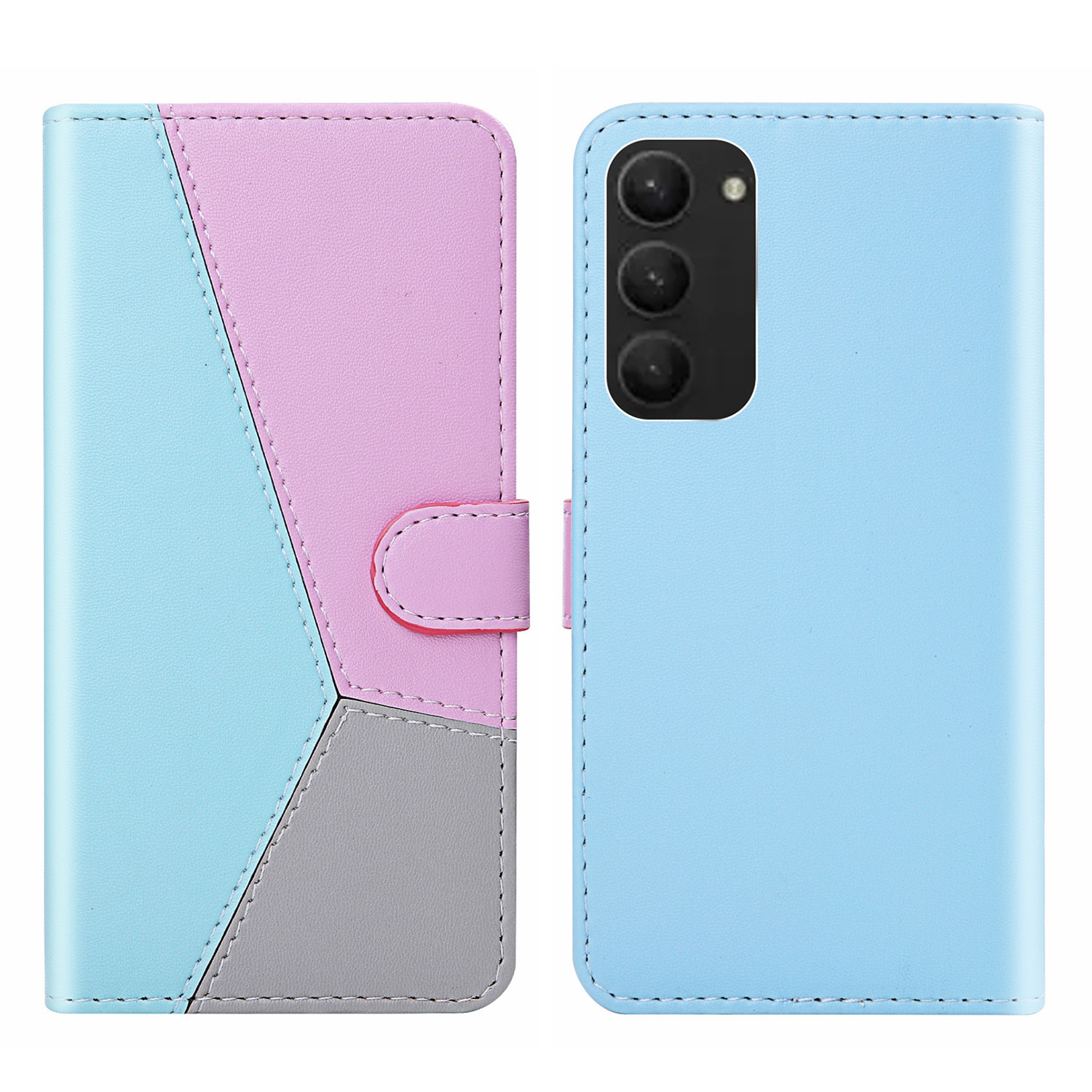 For Samsung Galaxy S23+ 5G Tricolor Stitching Flip Leather Phone Case(Blue) For Samsung Galaxy S23+ 5G Tricolor Stitching Flip Leather Phone Case(Blue)