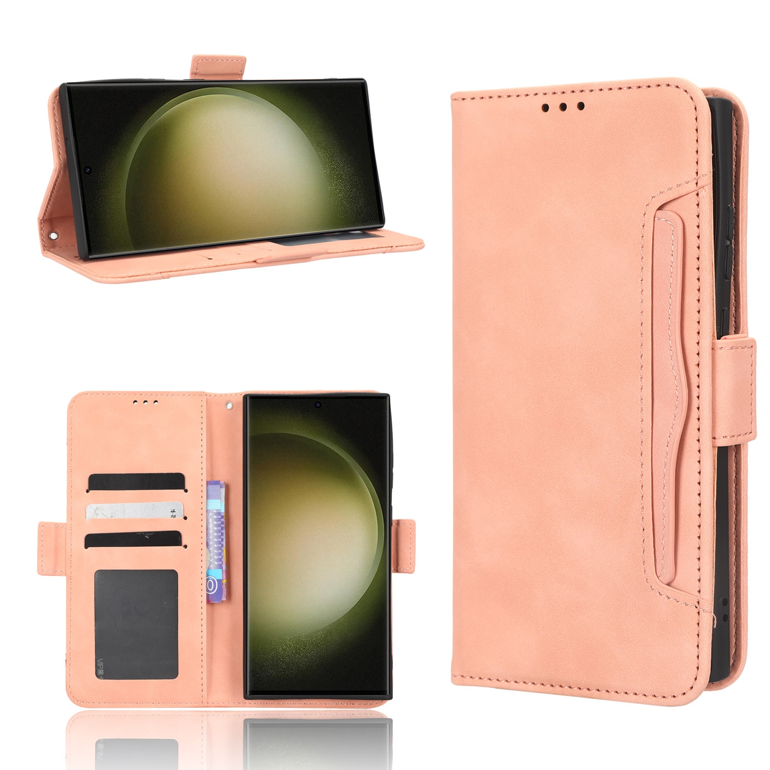 For Samsung Galaxy S23 Ultra 5G Skin Feel Calf Texture Card Slots Leather Phone Case(Pink) For Samsung Galaxy S23 Ultra 5G Skin Feel Calf Texture Card Slots Leather Phone Case(Pink)