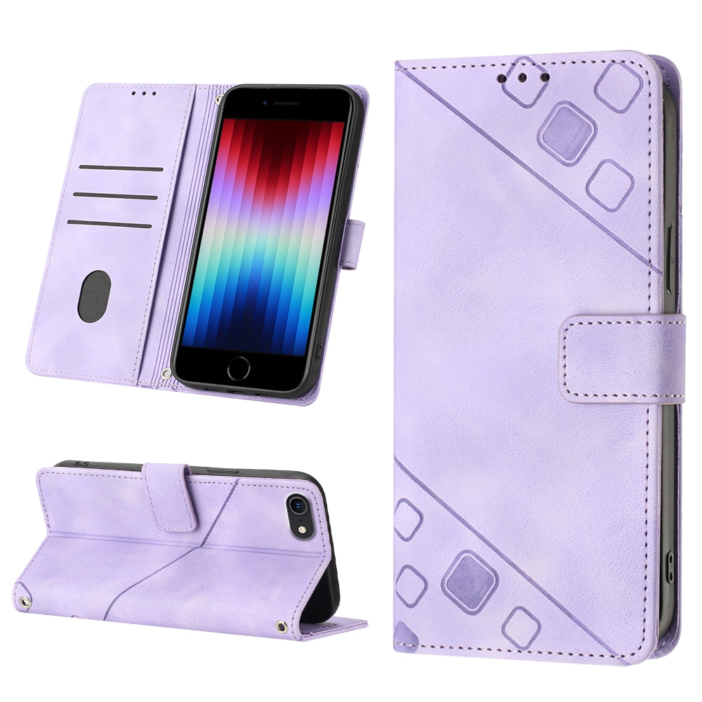 For iPhone SE 2022 / 2020 / 7 / 8 Skin-feel Embossed Leather Phone Case(Light Purple) For iPhone SE 2022 / 2020 / 7 / 8 Skin-feel Embossed Leather Phone Case(Light Purple)