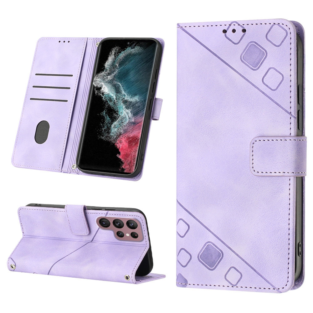 For Samsung Galaxy S22 Ultra 5G Skin-feel Embossed Leather Phone Case(Light Purple) For Samsung Galaxy S22 Ultra 5G Skin-feel Embossed Leather Phone Case(Light Purple)
