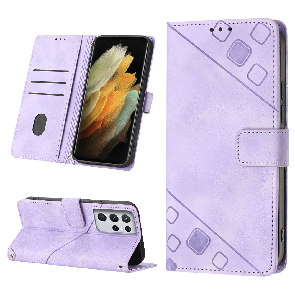 For Samsung Galaxy S21 Ultra 5G Skin-feel Embossed Leather Phone Case(Light Purple) For Samsung Galaxy S21 Ultra 5G Skin-feel Embossed Leather Phone Case(Light Purple)