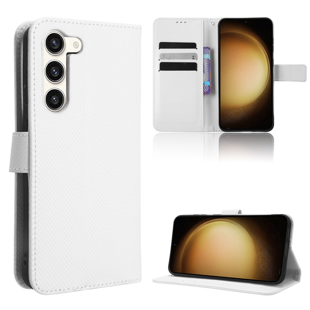 For Samsung Galaxy S23+ 5G Diamond Texture Leather Phone Case(White) For Samsung Galaxy S23+ 5G Diamond Texture Leather Phone Case(White)