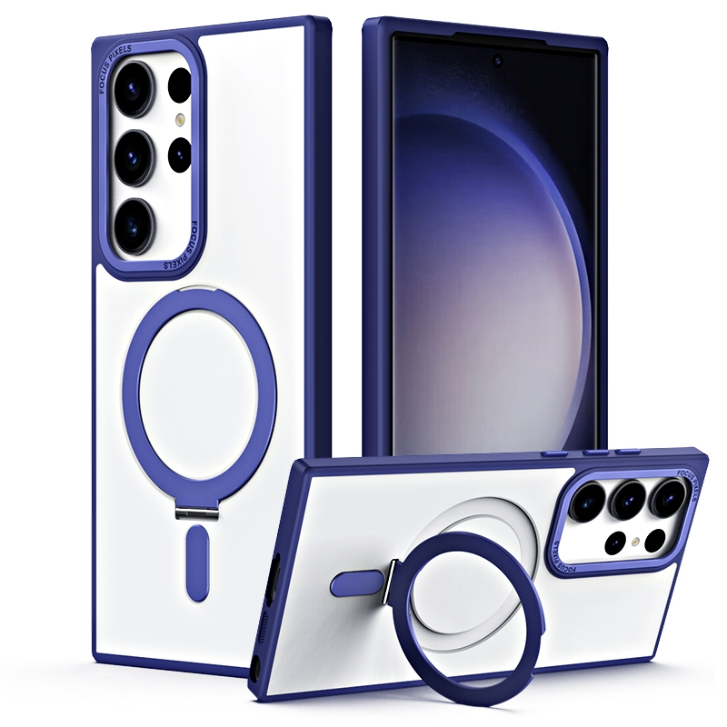 For Samsung Galaxy S23 Ultra 5G Skin Feel MagSafe Shockproof Phone Case with Holder(Navy Blue) For Samsung Galaxy S23 Ultra 5G Skin Feel MagSafe Shockproof Phone Case with Holder(Navy Blue)