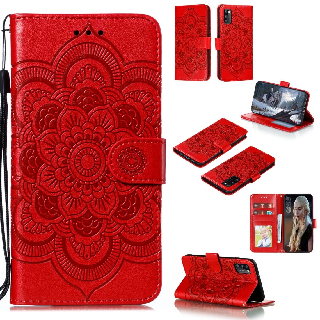 For Galaxy A41 Mandala Embossing Pattern Horizontal Flip PU Leather Case with Holder & Card Slots & Walle & Lanyard(Red) For Galaxy A41 Mandala Embossing Pattern Horizontal Flip PU Leather Case with Holder & Card Slots & Walle & Lanyard(Red)
