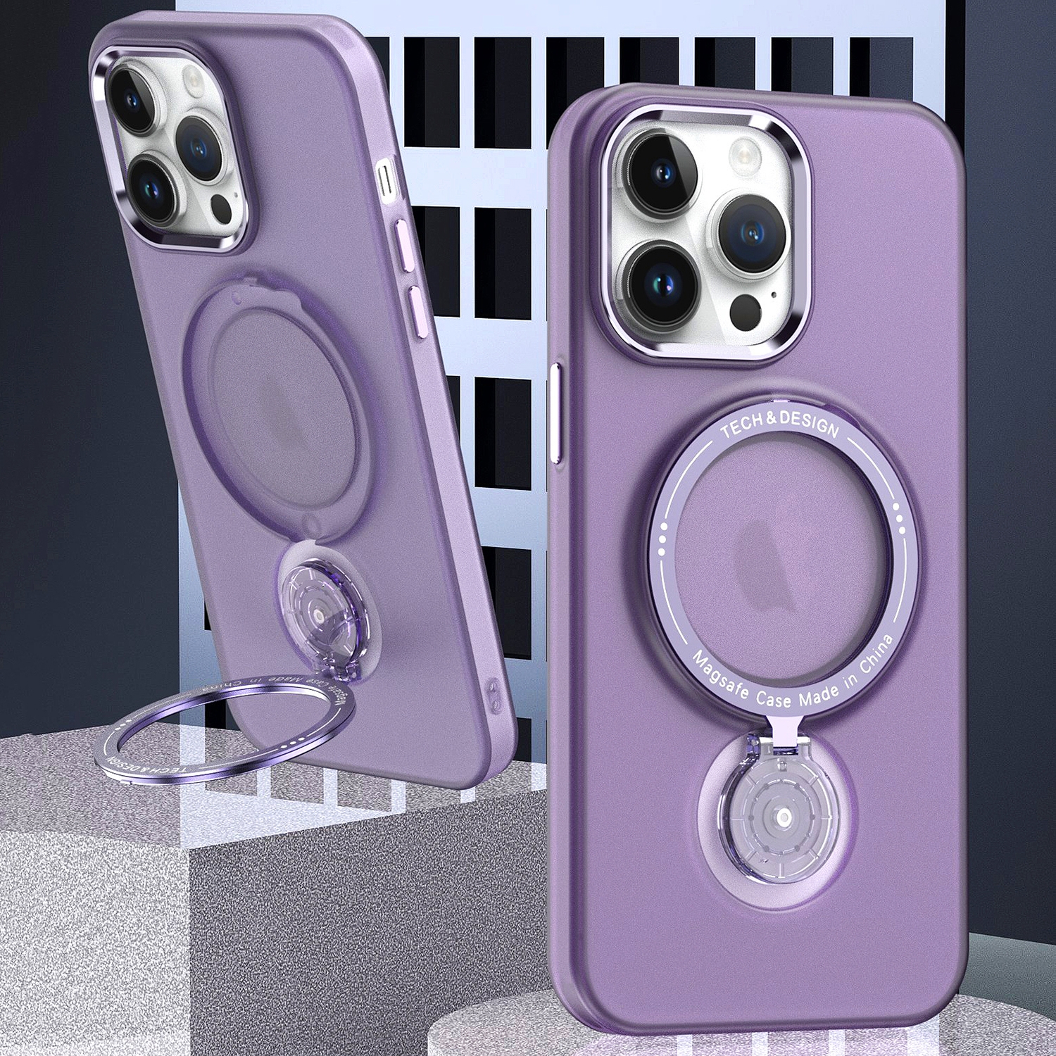 For iPhone 14 Pro 360 Degree Rotation Holder MagSafe Magnetic Phone Case(Purple) For iPhone 14 Pro 360 Degree Rotation Holder MagSafe Magnetic Phone Case(Purple)