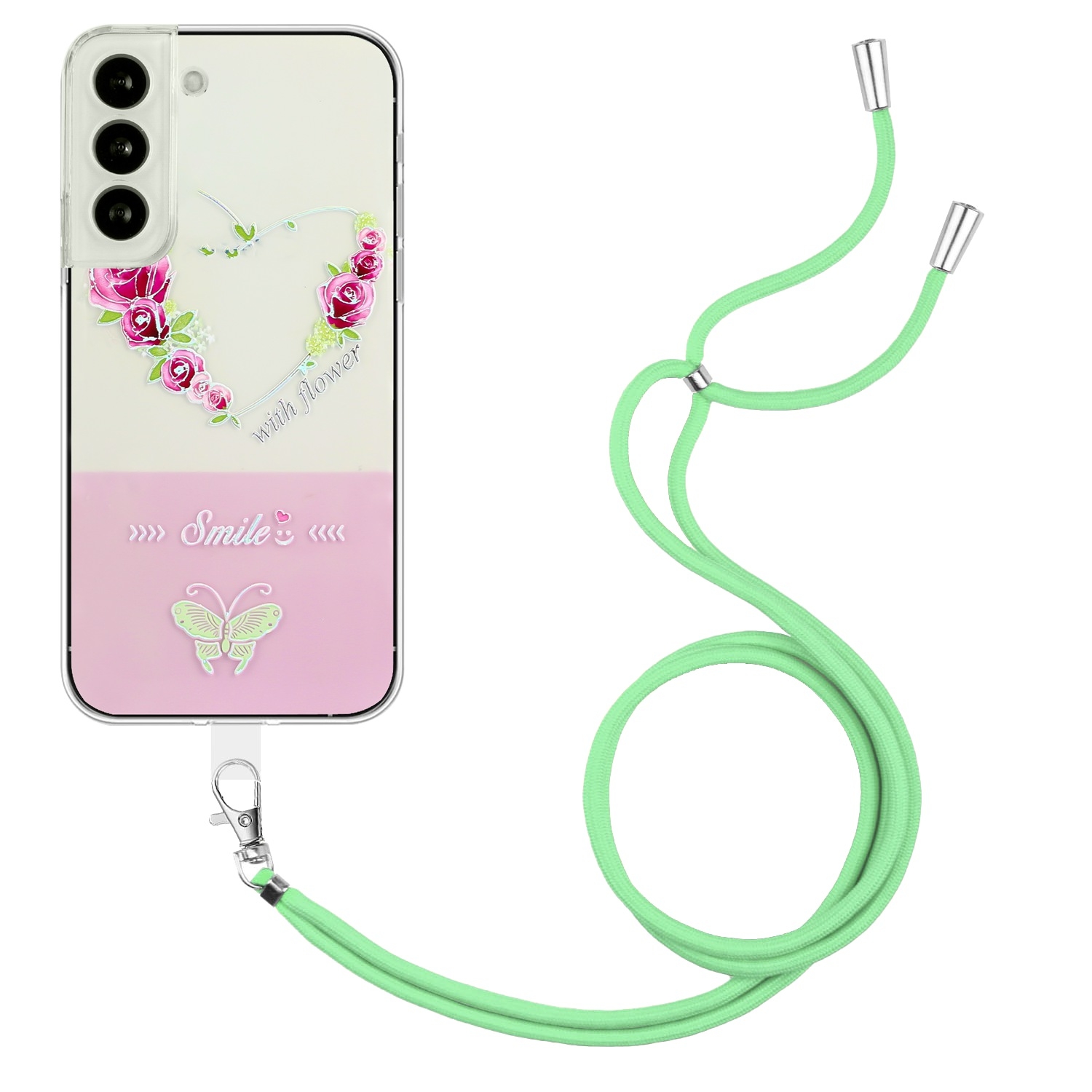 For Samsung Galaxy S23+ 5G Bronzing Butterfly Flower TPU Phone Case with Lanyard(Rose Heart) For Samsung Galaxy S23+ 5G Bronzing Butterfly Flower TPU Phone Case with Lanyard(Rose Heart)