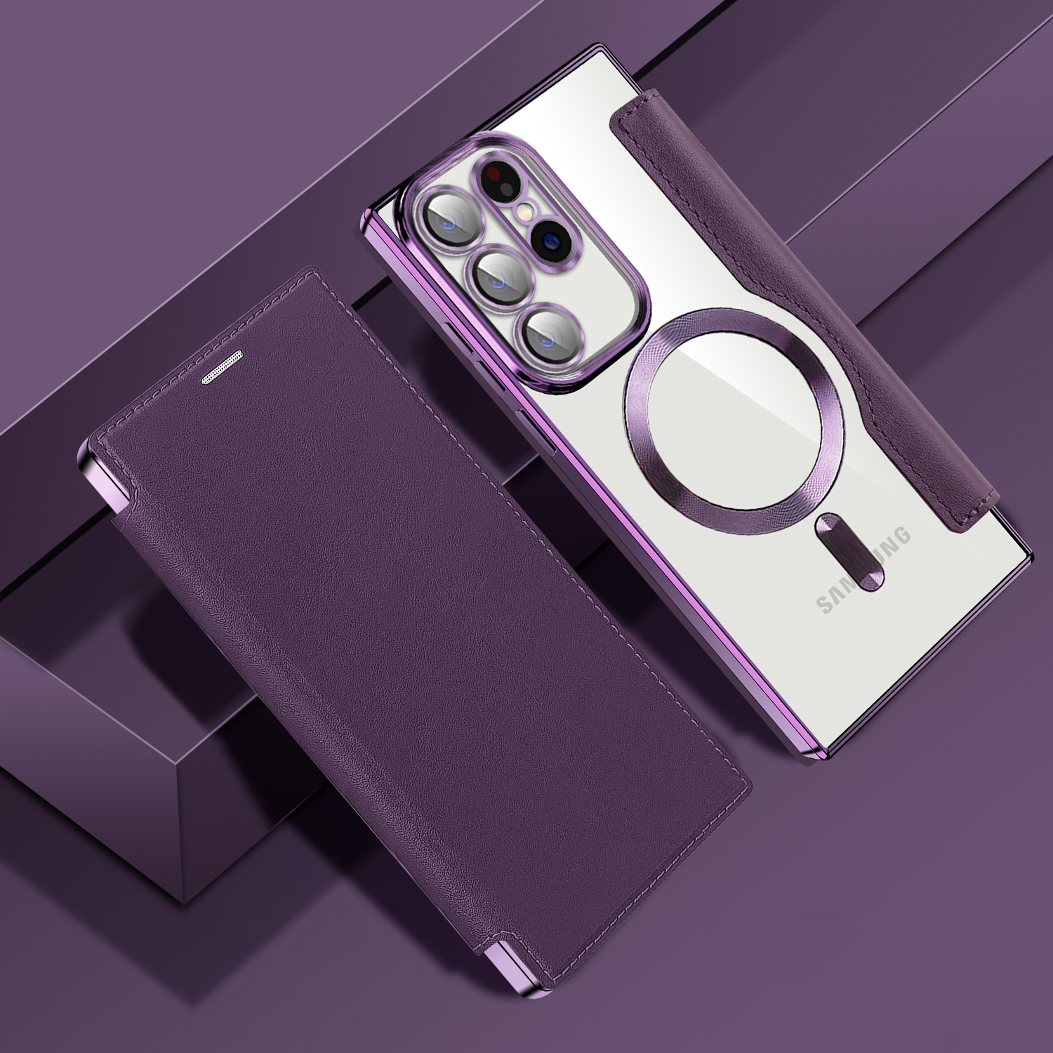 For Samsung Galaxy S23 Ultra 5G MagSafe Magnetic RFID Anti-theft Leather Phone Case(Dark Purple)