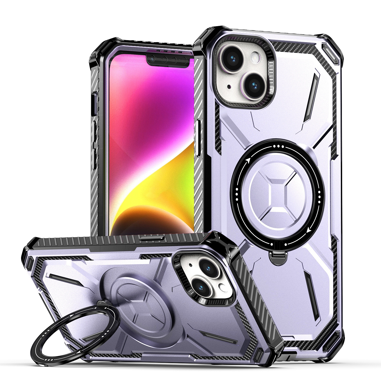 For iPhone 14 Plus Armor Series Holder Phone Case(Light Purple) For iPhone 14 Plus Armor Series Holder Phone Case(Light Purple)