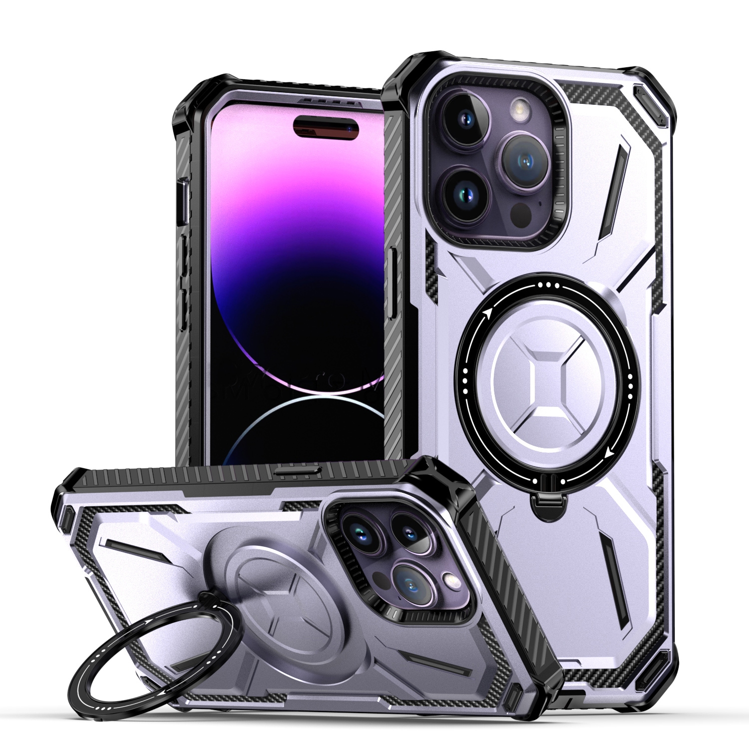 For iPhone 14 Pro Armor Series Holder Phone Case(Light Purple) For iPhone 14 Pro Armor Series Holder Phone Case(Light Purple)