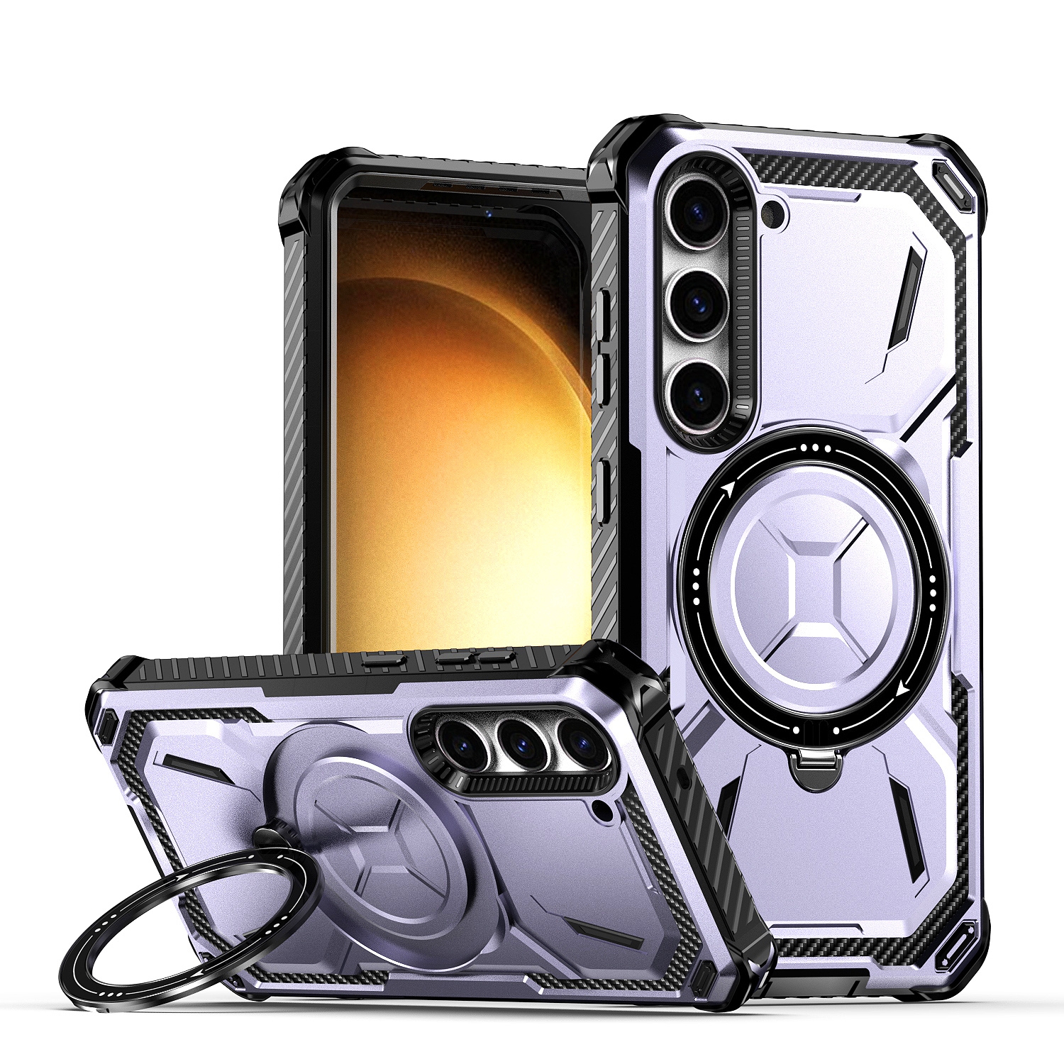 For Samsung Galaxy S23 5G Armor Series Holder Phone Case(Light Purple) For Samsung Galaxy S23 5G Armor Series Holder Phone Case(Light Purple)