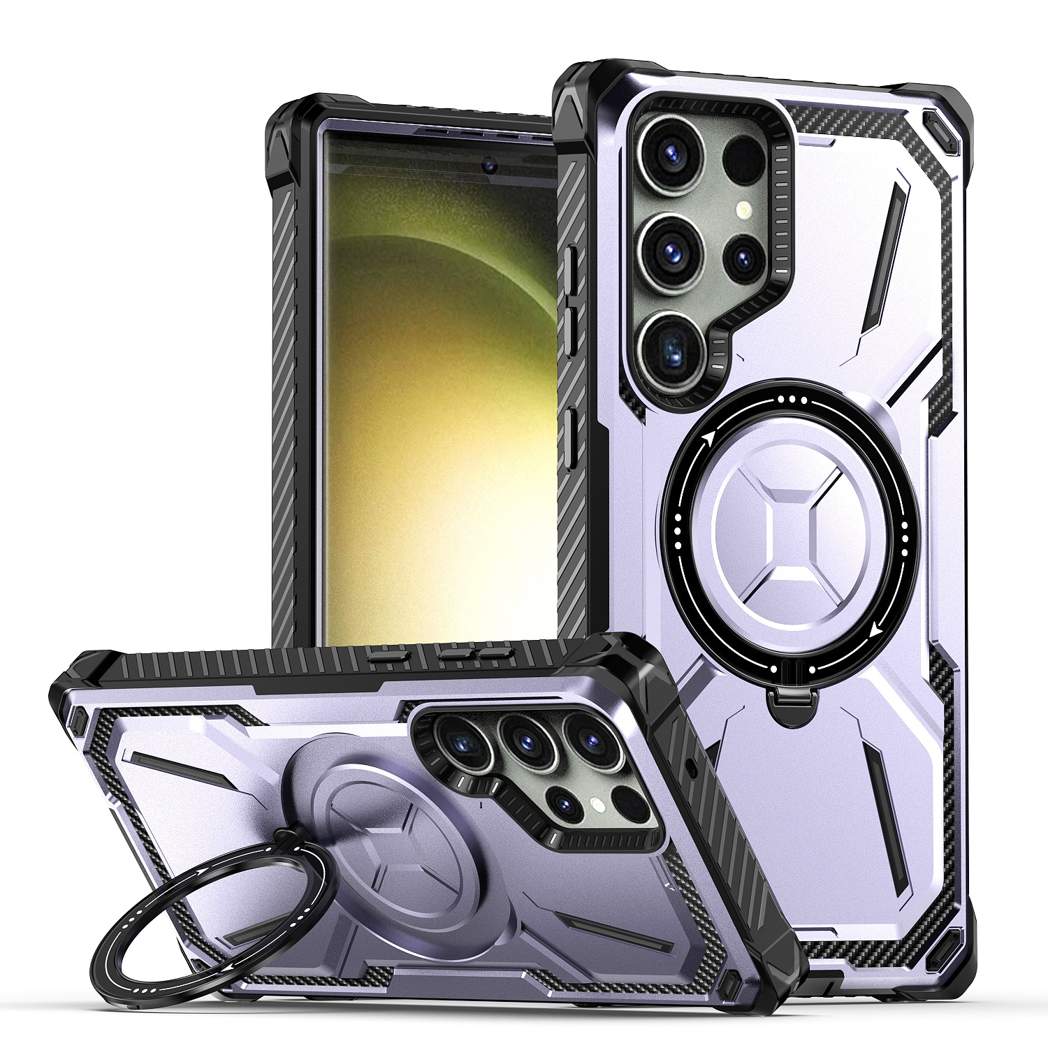 For Samsung Galaxy S23 Ultra 5G Armor Series Holder Phone Case(Light Purple)
