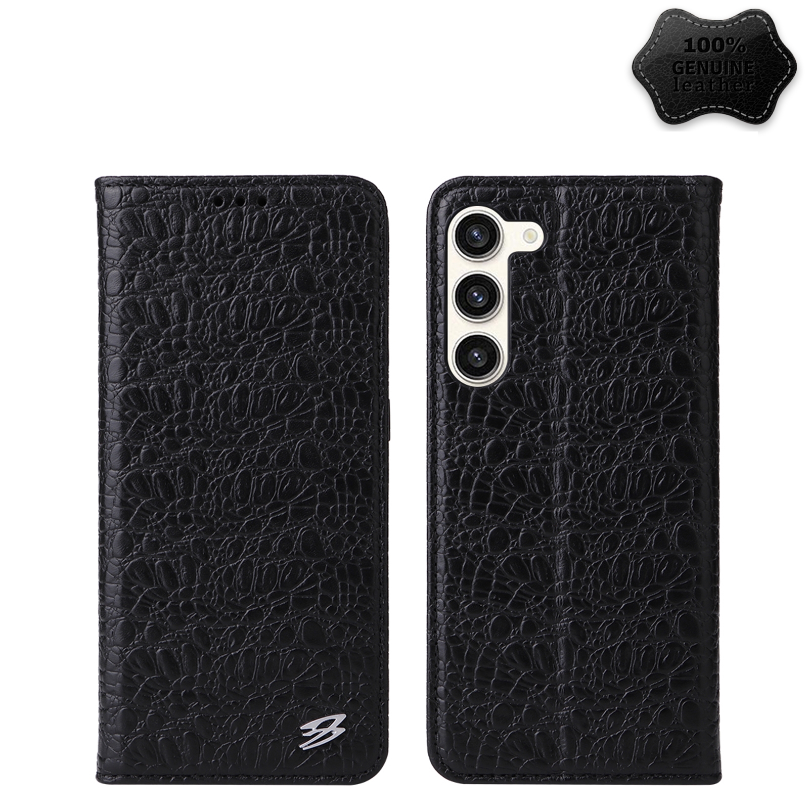 For Samsung Galaxy S23 5G Fierre Shann Crocodile Texture Magnetic Genuine Leather Phone Case(Black) For Samsung Galaxy S23 5G Fierre Shann Crocodile Texture Magnetic Genuine Leather Phone Case(Black)
