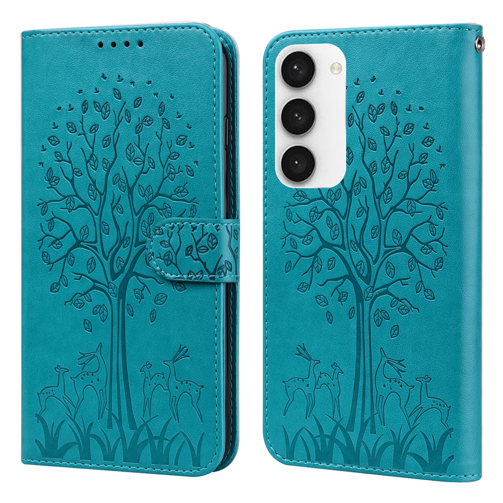For Samsung Galaxy S23 5G Tree & Deer Pattern Pressed Printing Horizontal Flip Leather Phone Case(Blue) For Samsung Galaxy S23 5G Tree & Deer Pattern Pressed Printing Horizontal Flip Leather Phone Case(Blue)