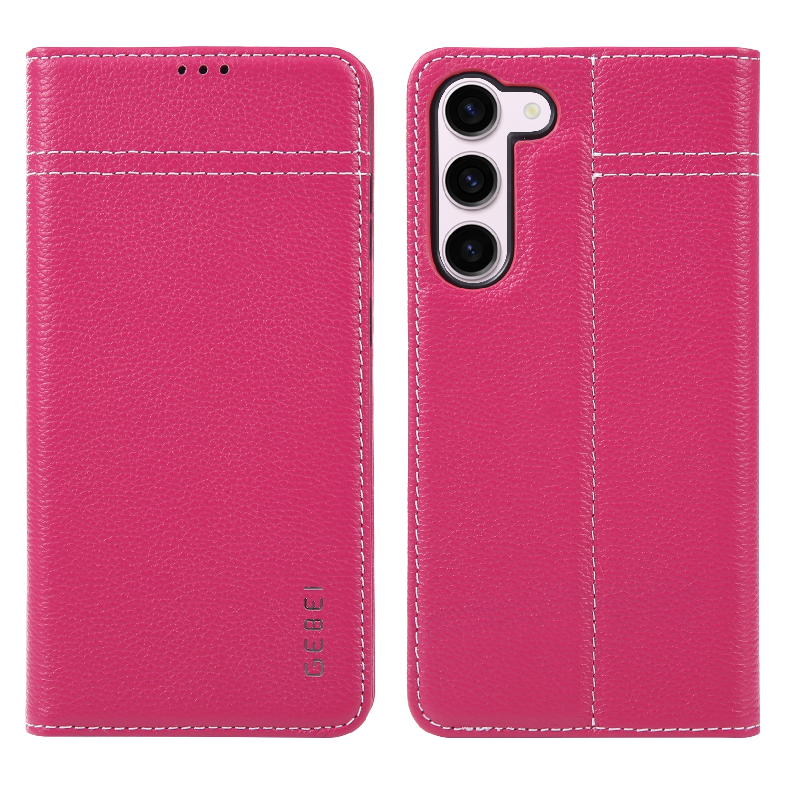 For Samsung Galaxy S23+ 5G GEBEI Top-grain Horizontal Flip Leather Phone Case(Rose Red) For Samsung Galaxy S23+ 5G GEBEI Top-grain Horizontal Flip Leather Phone Case(Rose Red)