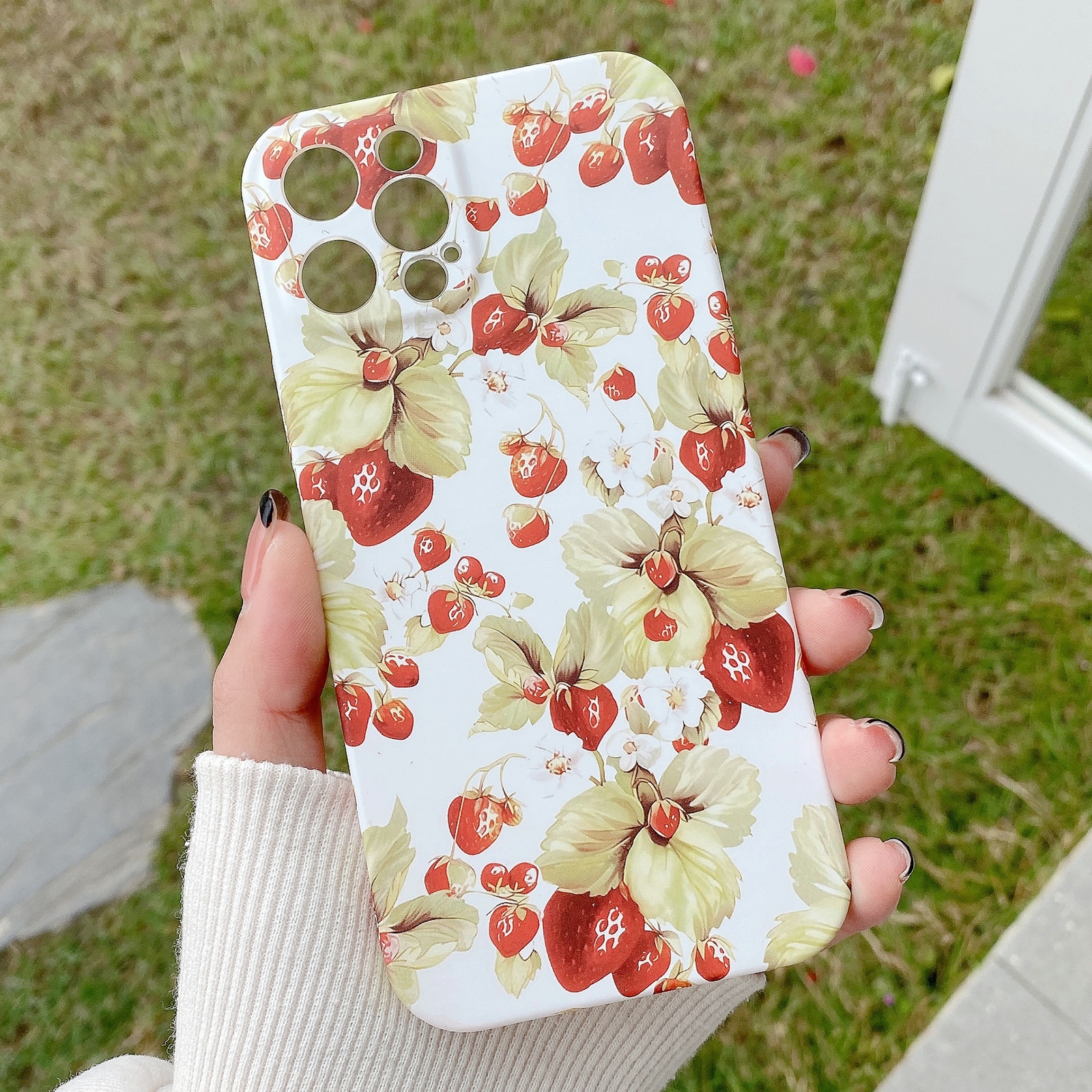 For iPhone 14 Water Sticker Flower Pattern PC Phone Case(Strawberry) For iPhone 14 Water Sticker Flower Pattern PC Phone Case(Strawberry)