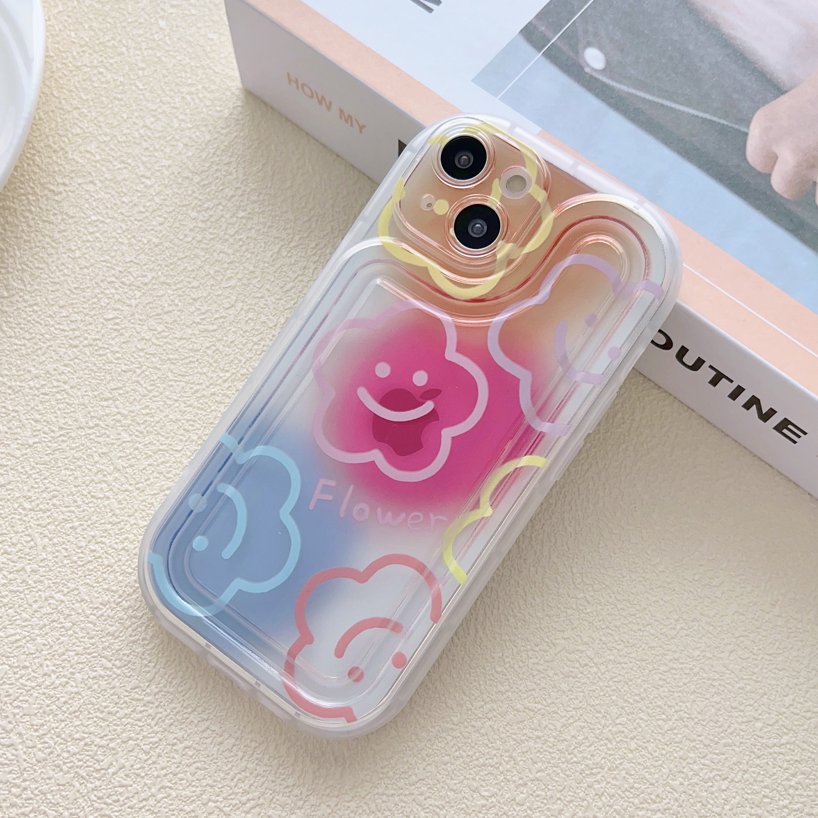 For iPhone 13 Airbag Frame Smiley Face Flower Phone Case For iPhone 13 Airbag Frame Smiley Face Flower Phone Case