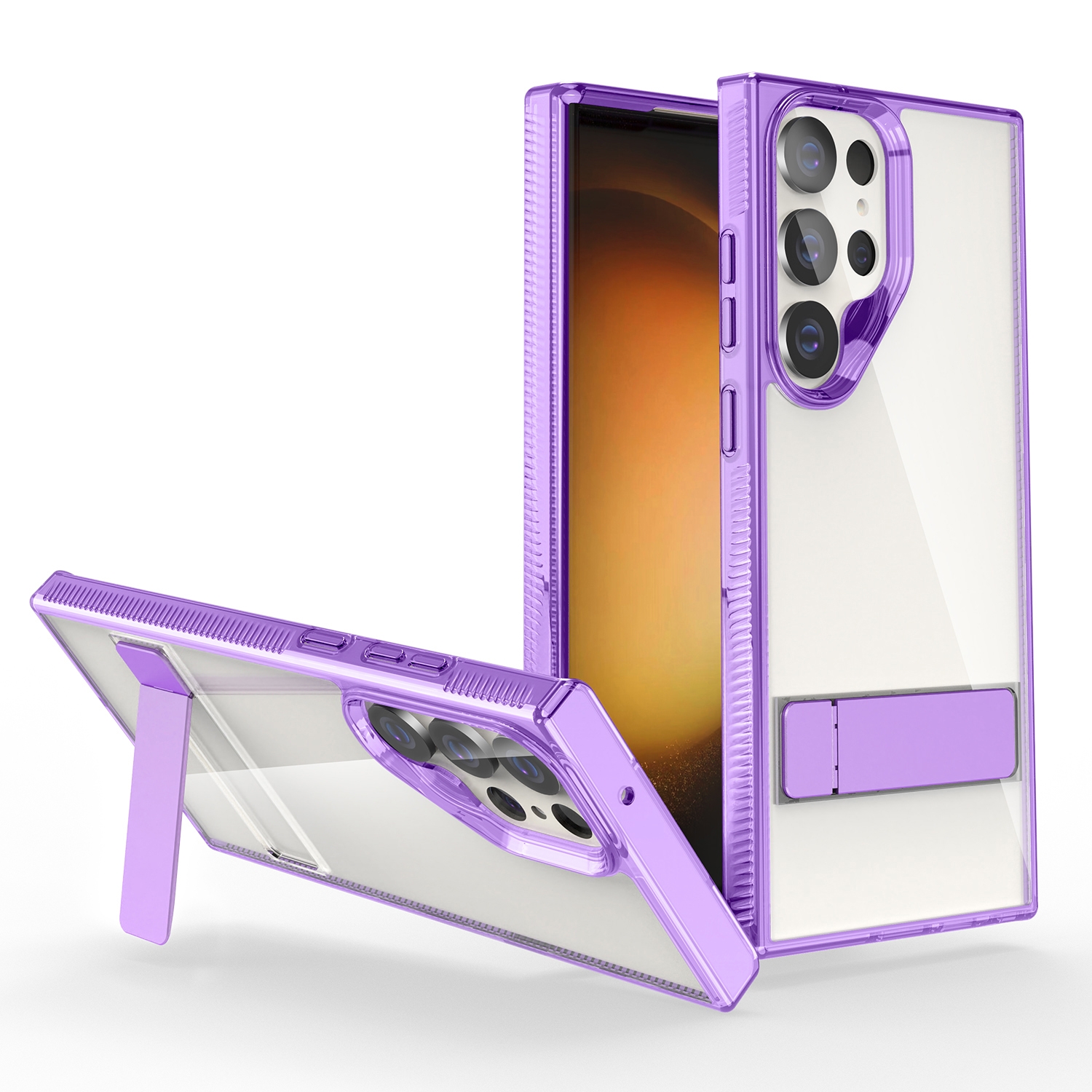 For Samsung Galaxy S23 Ultra 5G High Transparent Holder Phone Case(Purple) For Samsung Galaxy S23 Ultra 5G High Transparent Holder Phone Case(Purple)