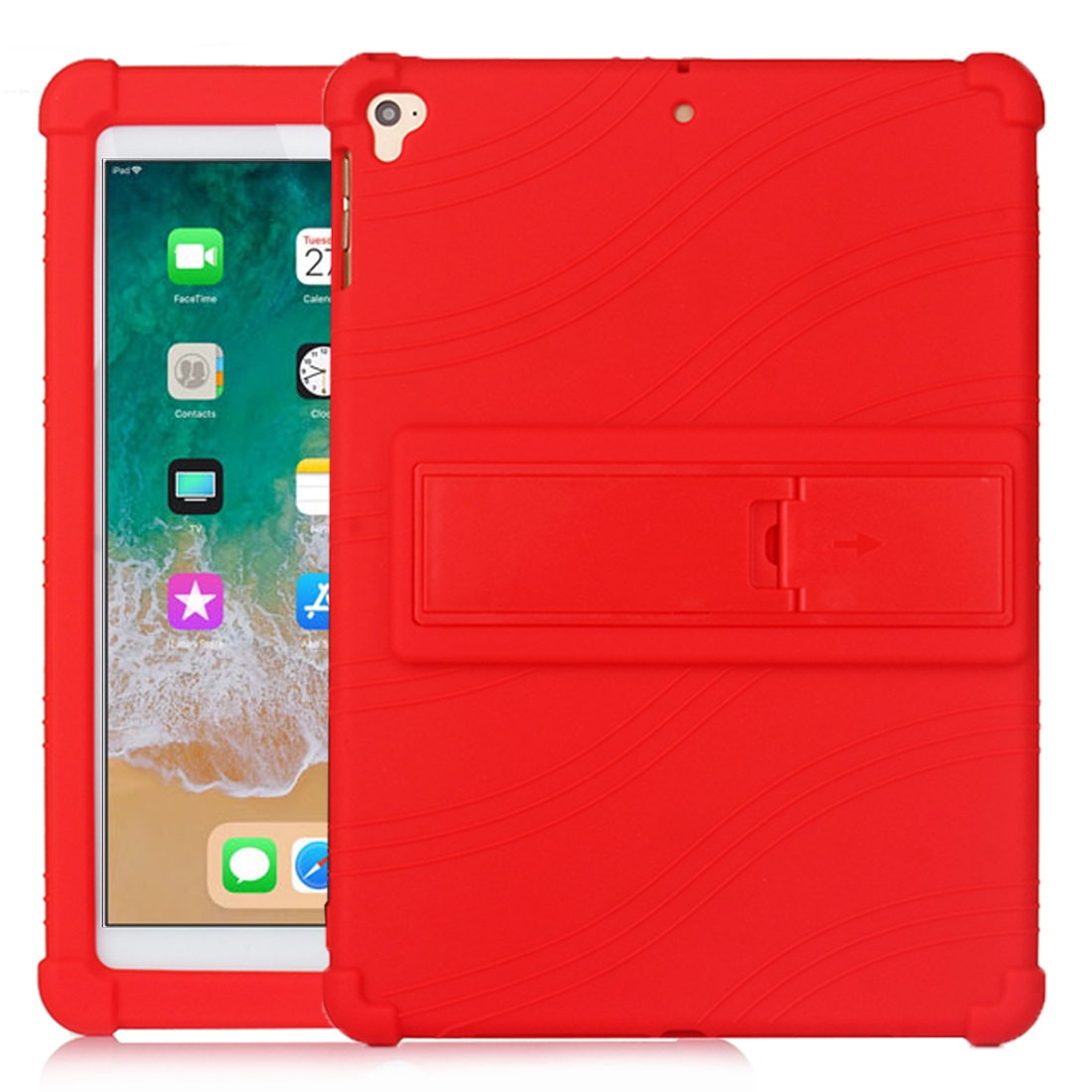 For iPad 6 (9.7 Universal) Tablet PC Silicone Protective Case with Invisible Bracket(Red) For iPad 6 (9.7 Universal) Tablet PC Silicone Protective Case with Invisible Bracket(Red)