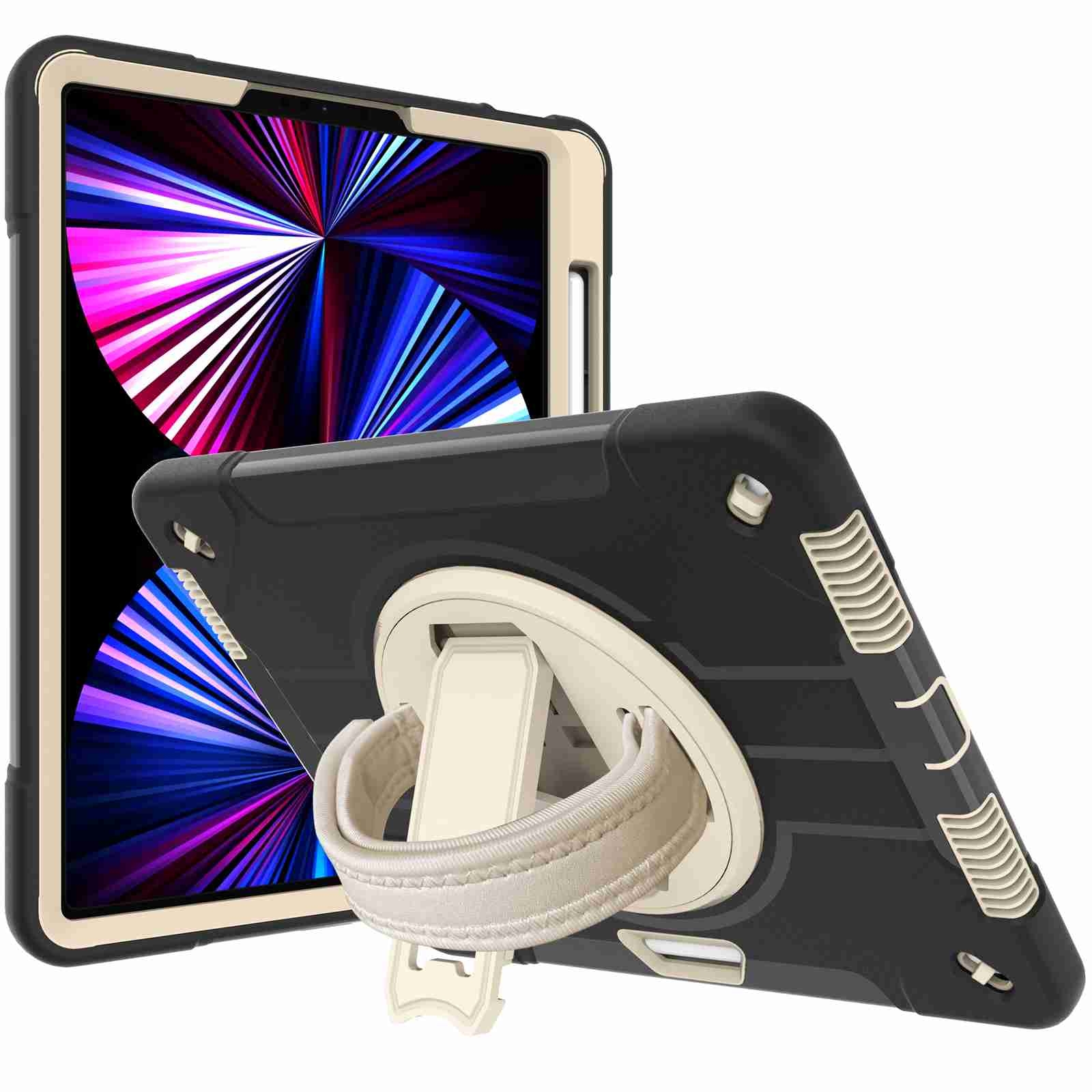 360-degree Rotating Holder Tablet Case with Wristband For iPad mini 2024 / mini 6(Black + Beige) 360-degree Rotating Holder Tablet Case with Wristband For iPad mini 2024 / mini 6(Black + Beige)