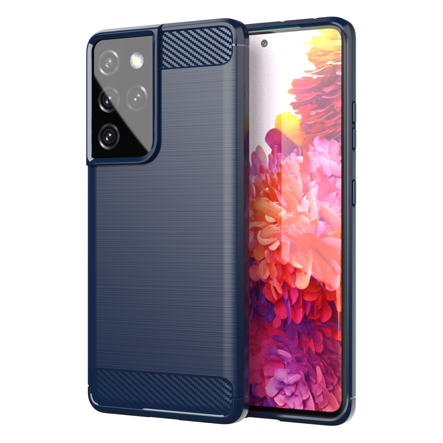 For Samsung Galaxy S21 Ultra Brushed Texture Carbon Fiber TPU Phone Case(Blue) For Samsung Galaxy S21 Ultra Brushed Texture Carbon Fiber TPU Phone Case(Blue)