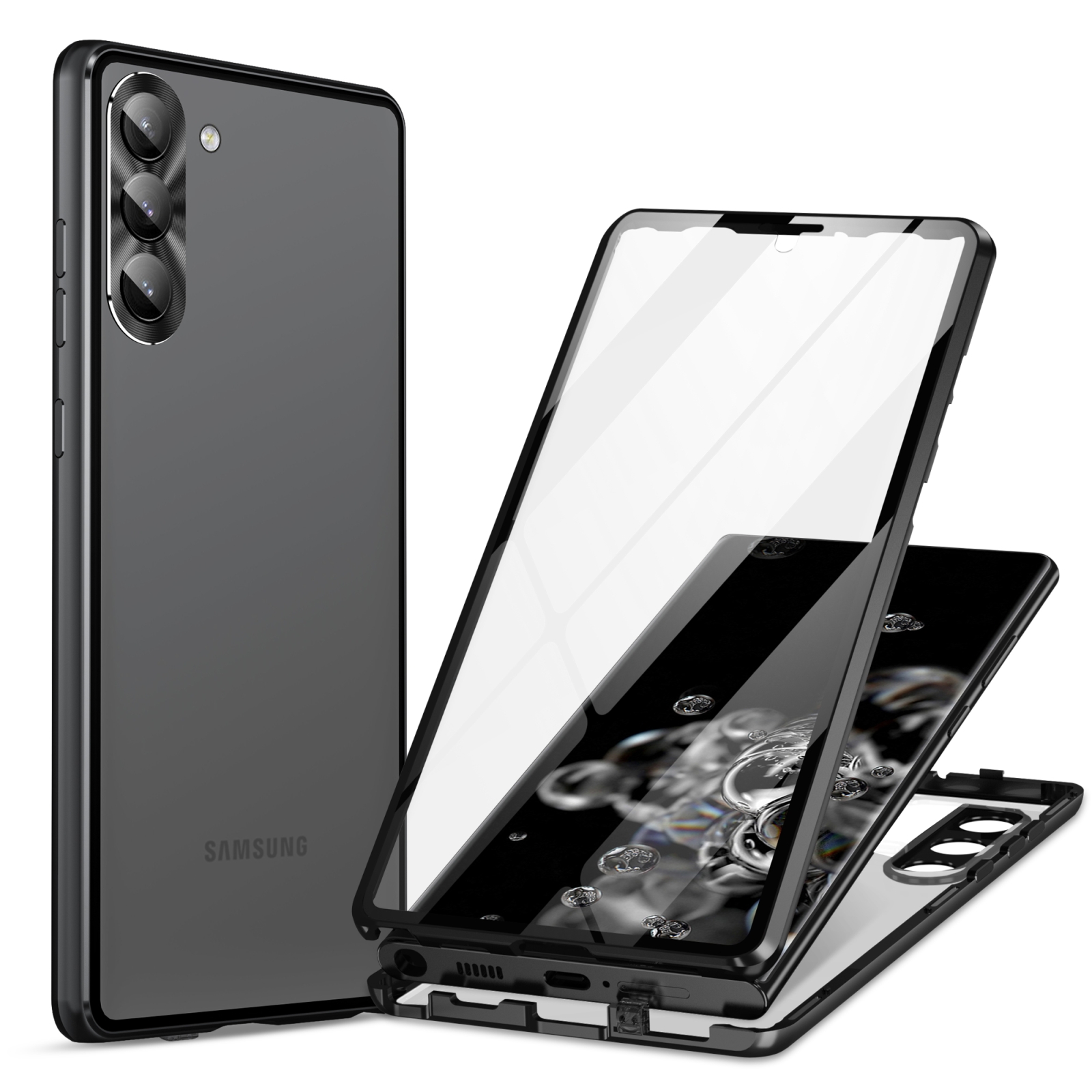 For Samsung Galaxy S23+ 5G HD Full Cover Magnetic Metal Tempered Glass Phone Case(Black) For Samsung Galaxy S23+ 5G HD Full Cover Magnetic Metal Tempered Glass Phone Case(Black)