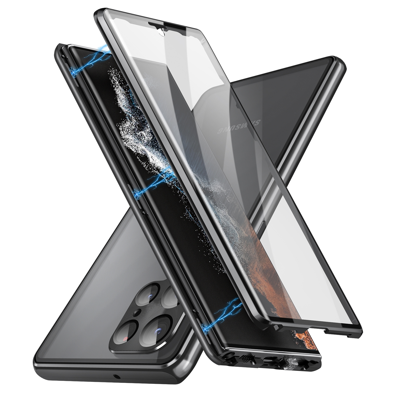 For Samsung Galaxy S23 Ultra 5G HD Full Cover Magnetic Metal Tempered Glass Phone Case(Black) For Samsung Galaxy S23 Ultra 5G HD Full Cover Magnetic Metal Tempered Glass Phone Case(Black)