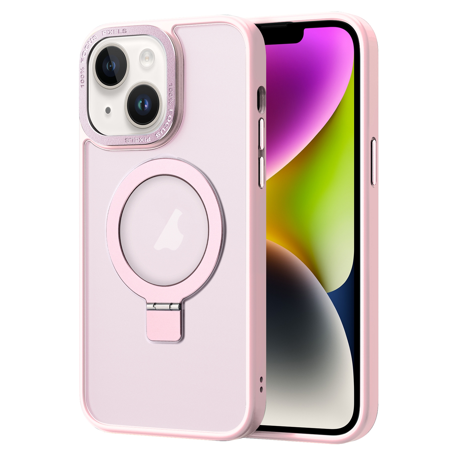 For iPhone 14 Skin Feel MagSafe Magnetic Holder Phone Case(Pink) For iPhone 14 Skin Feel MagSafe Magnetic Holder Phone Case(Pink)