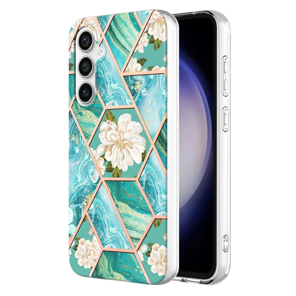 For Samsung Galaxy S23 FE 5G Splicing Marble Flower IMD TPU Phone Case(Blue Flower) For Samsung Galaxy S23 FE 5G Splicing Marble Flower IMD TPU Phone Case(Blue Flower)